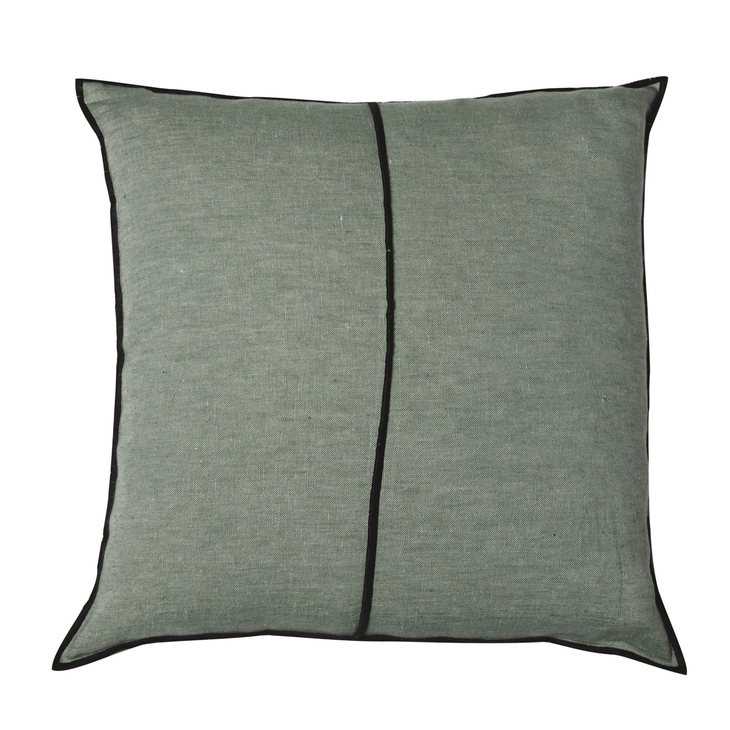 Maison Casamance Linen Celadon cushion, 65 × 65 cm square, front view with black bourdon stitch