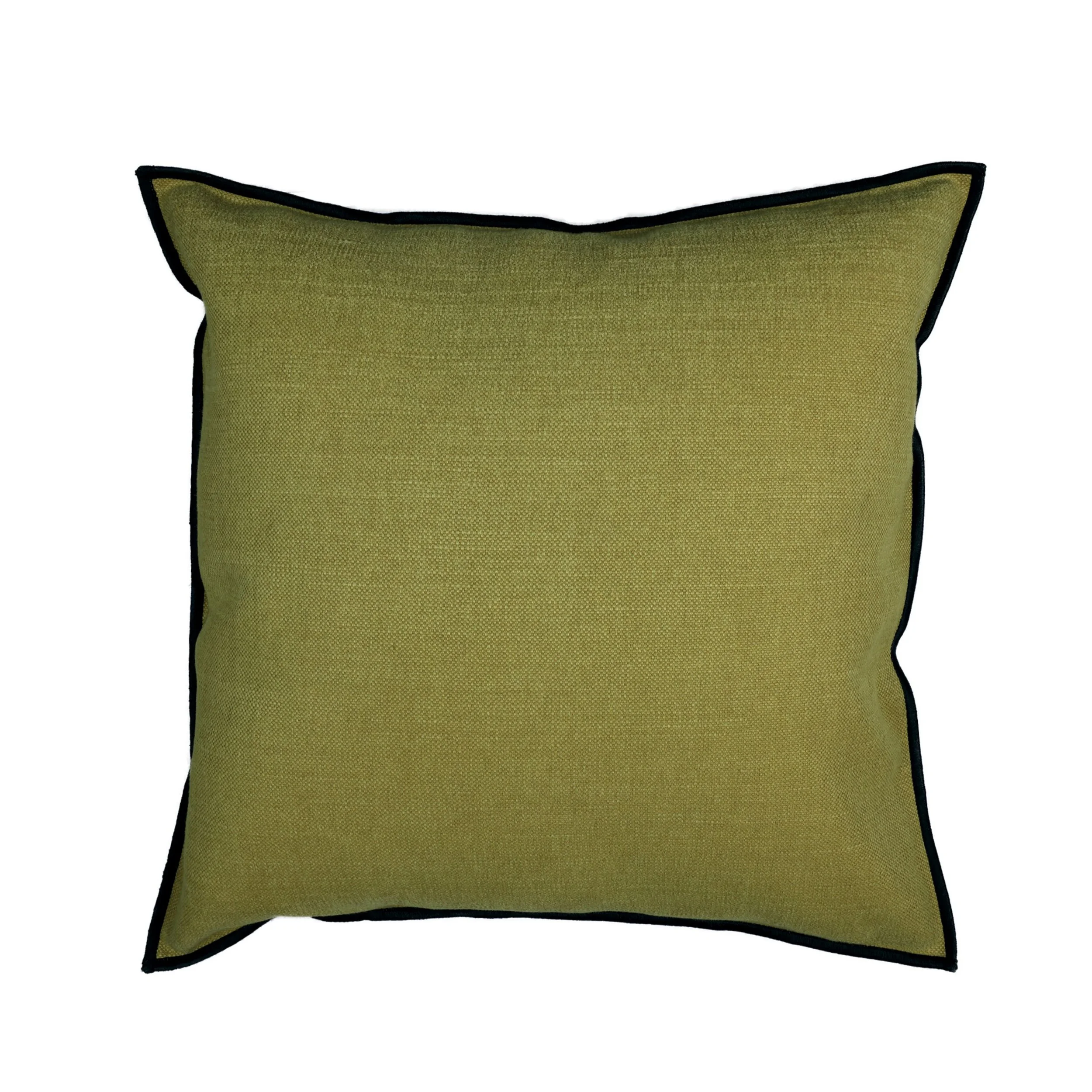 Maison Casamance Paris Texas Vert mousse linen cotton cushion, 45 × 45 cm, with black bourdon stitch edge, front view