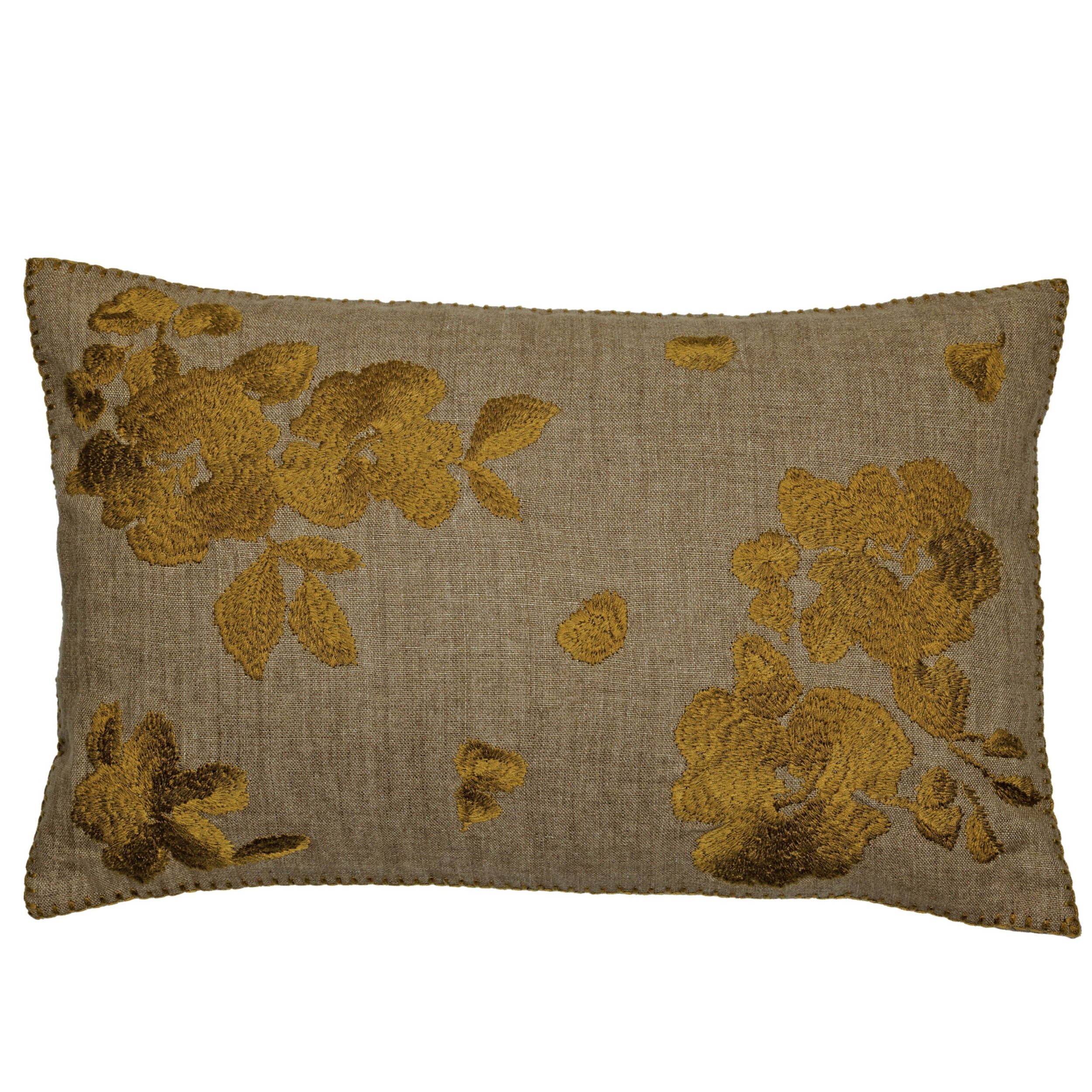 Casamance Gardenia embroidered cushion in Ocre