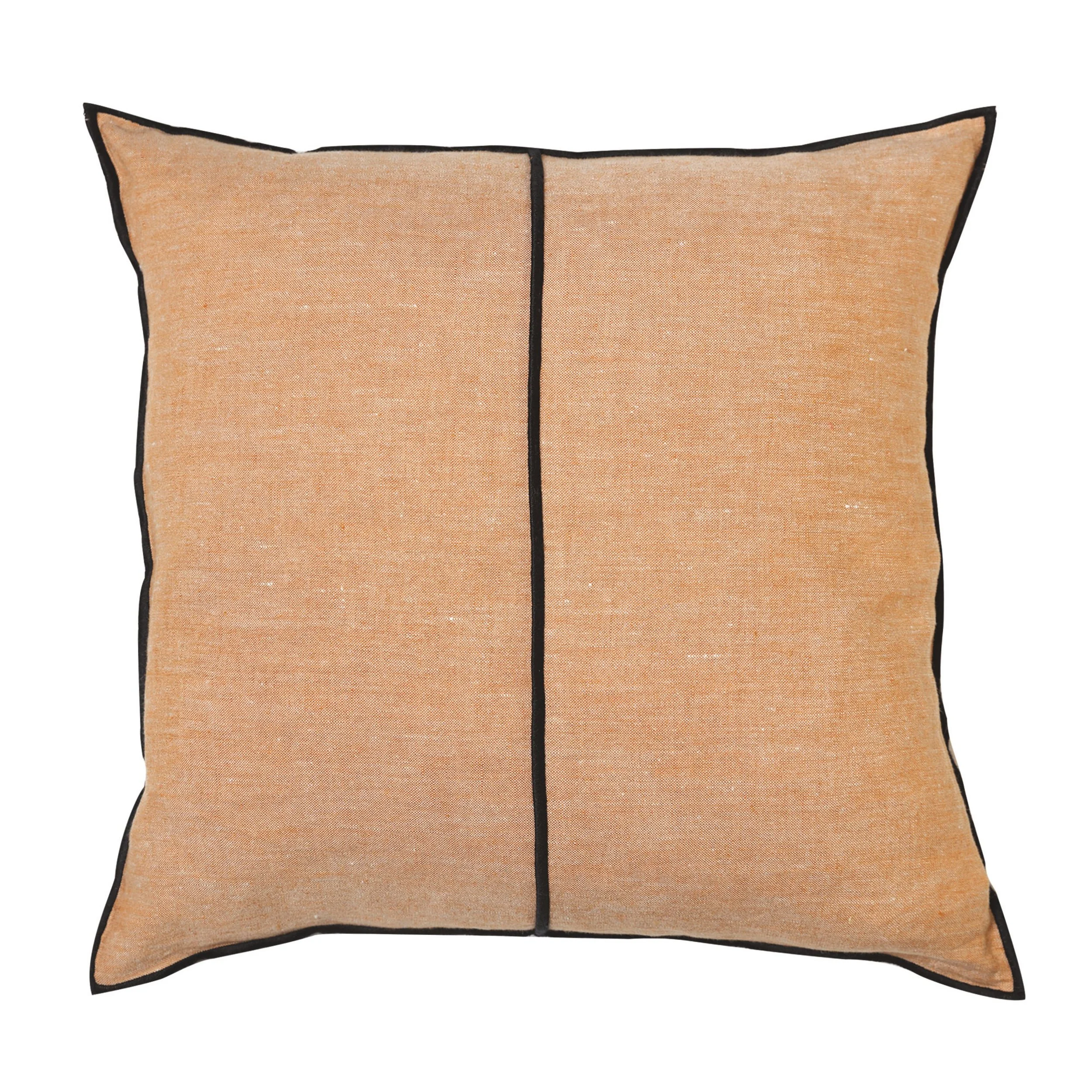Maison Casamance Linen Sepia cushion, 65 × 65 cm square, front view with black bourdon stitch