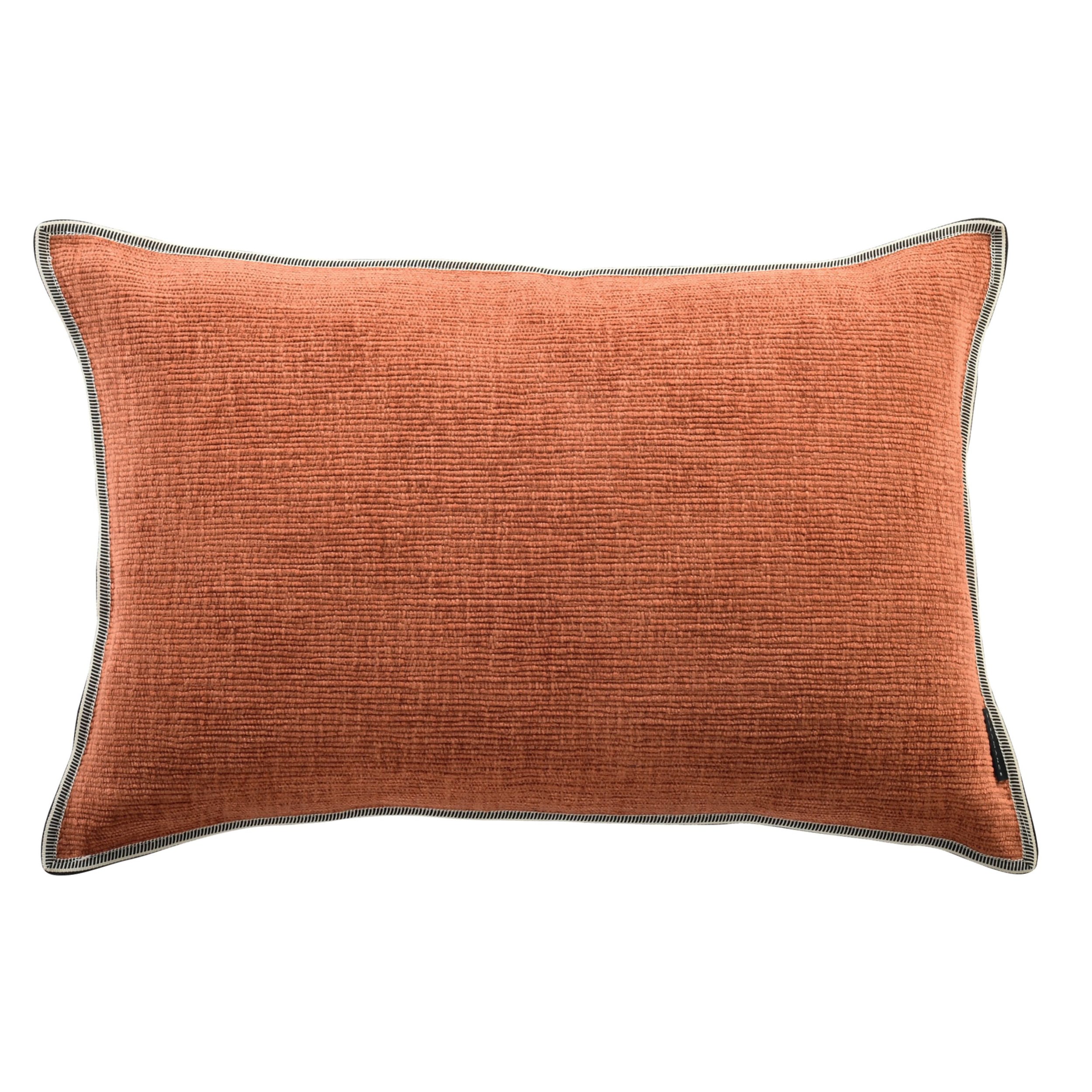 Maison Casamance Cabourg Orange brûlée cushion, 40 × 60 cm rectangular, ribbed texture with braid edge, front view