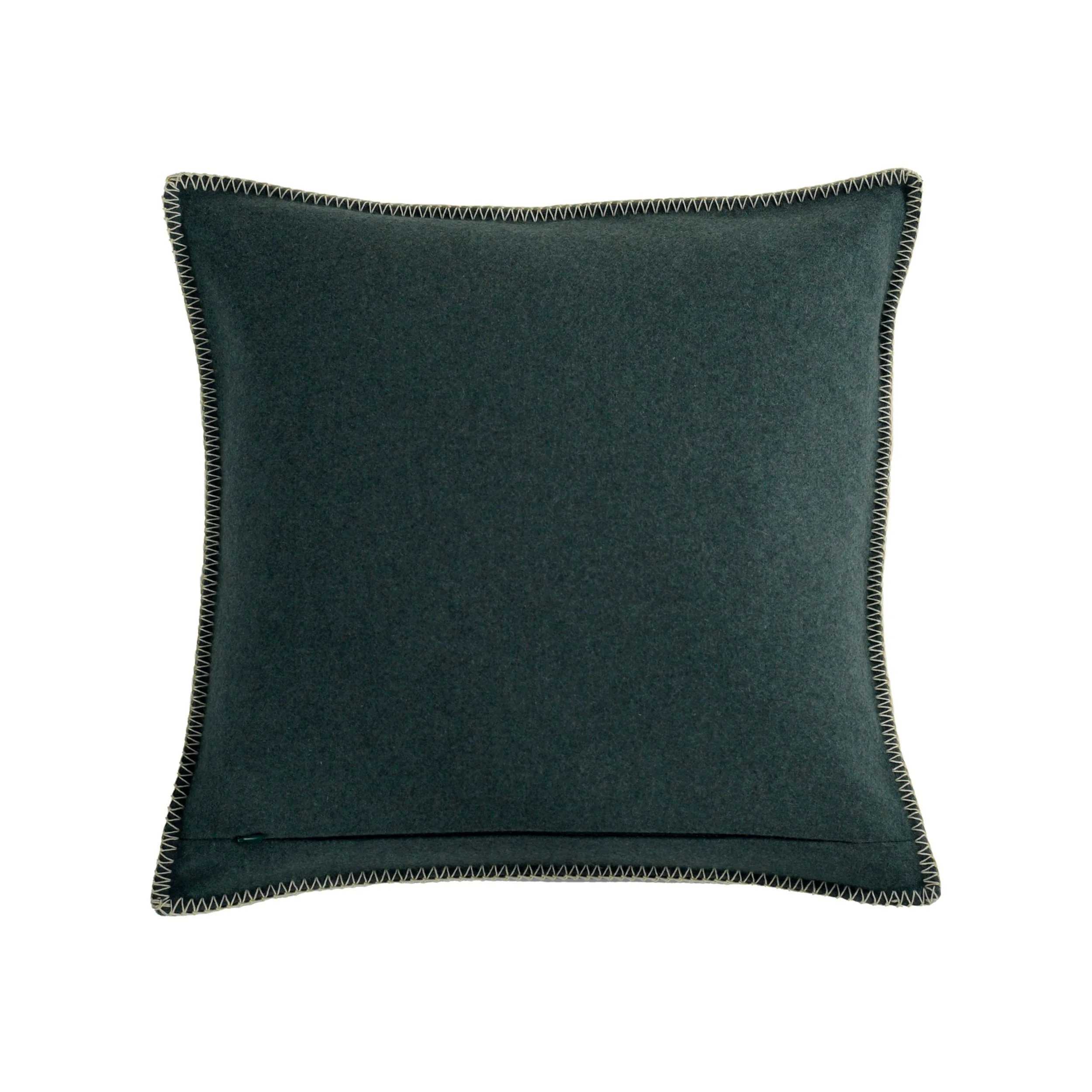 Reverse of the Maison Casamance Arthur's Seat Vert imperial cushion, plain wool in the same colour