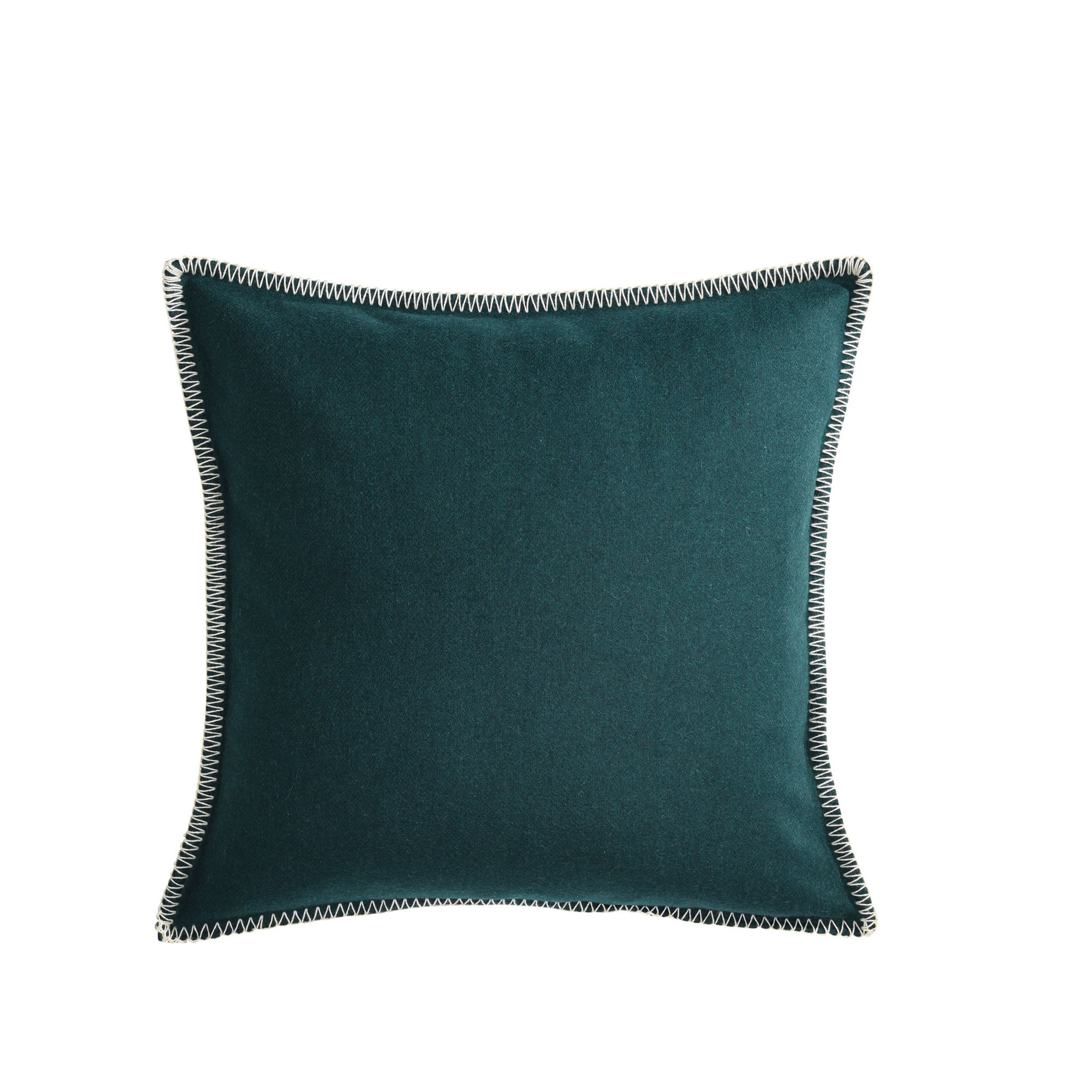 Maison Casamance Arthur's Seat Green wool cushion, 45 × 45 cm, with contrast blanket stitch edge, front view