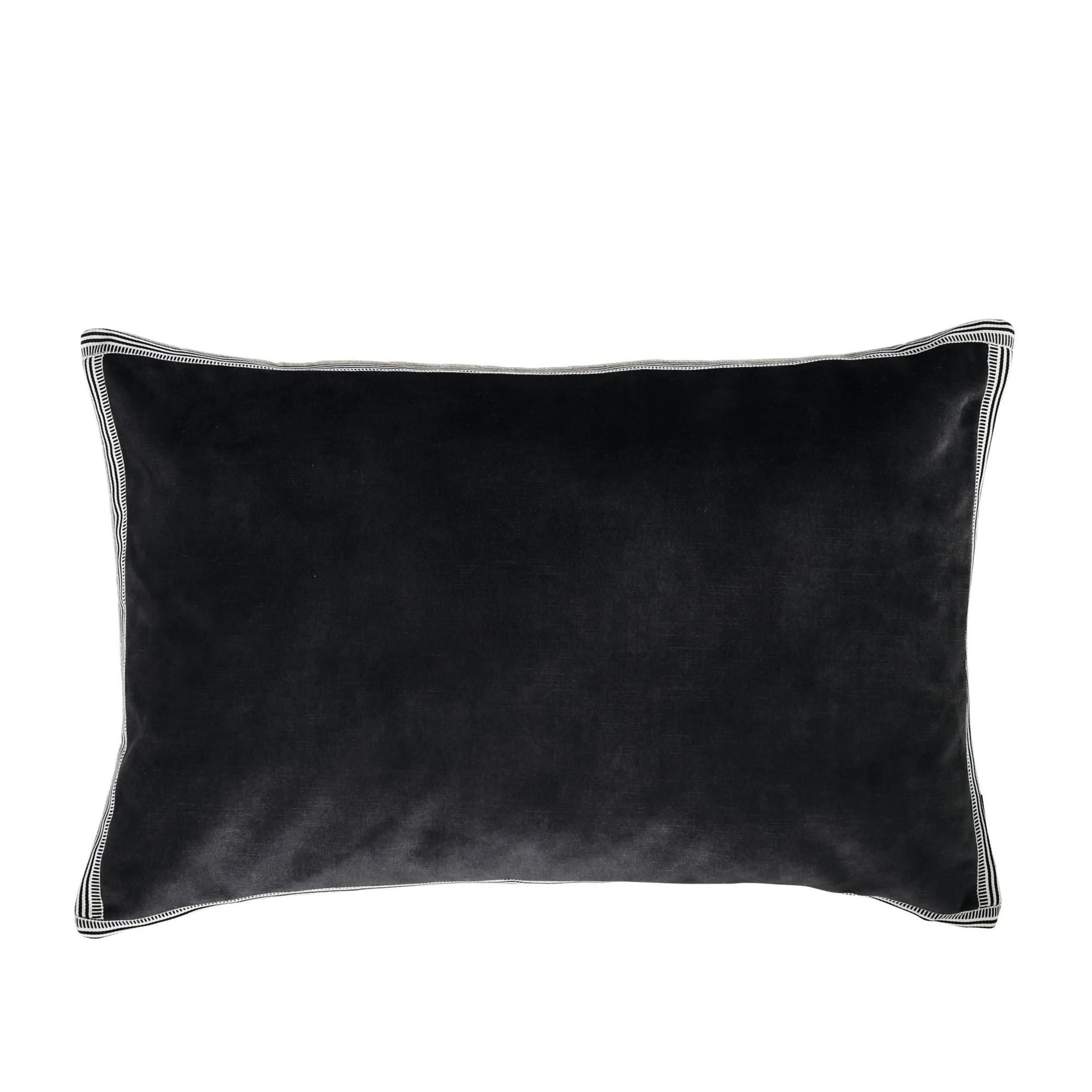 Maison Casamance Manade Anthracite velvet cushion, 40 × 60 cm rectangle, front view with braid edge