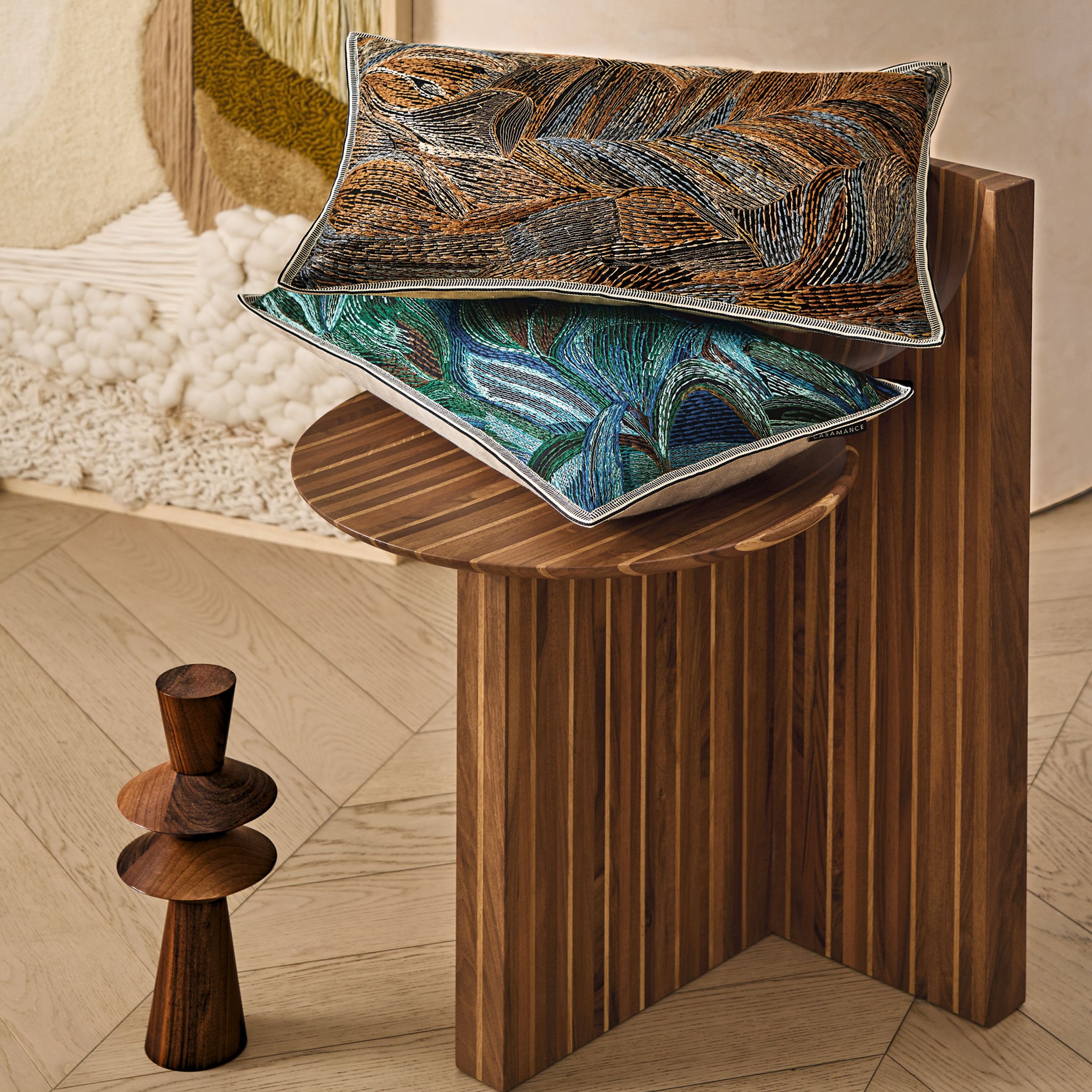 Casamance Iridis cushions styled on side table
