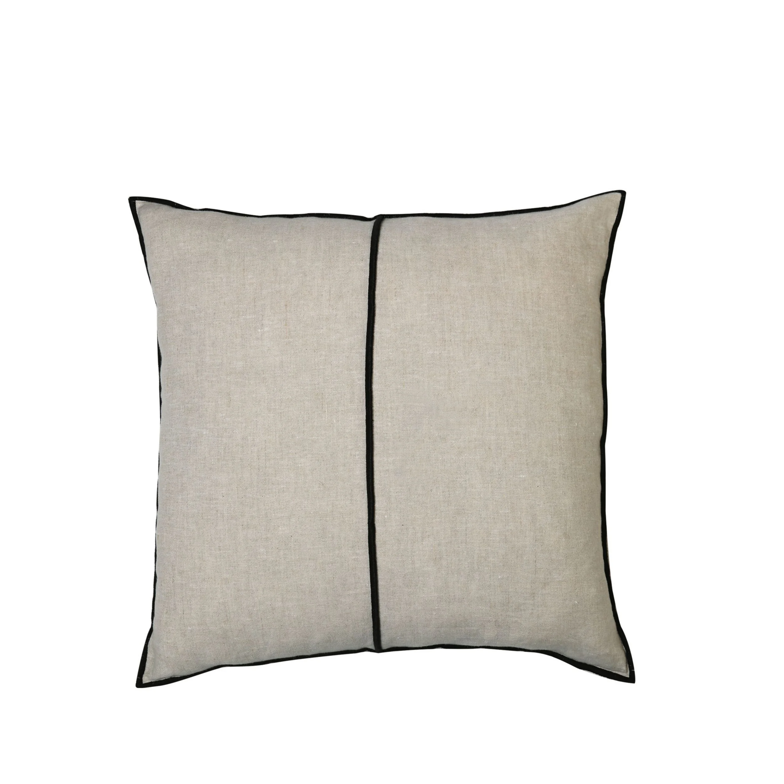 Maison Casamance Linen Vert pale cushion, 45 × 45 cm square, front view with black bourdon stitch