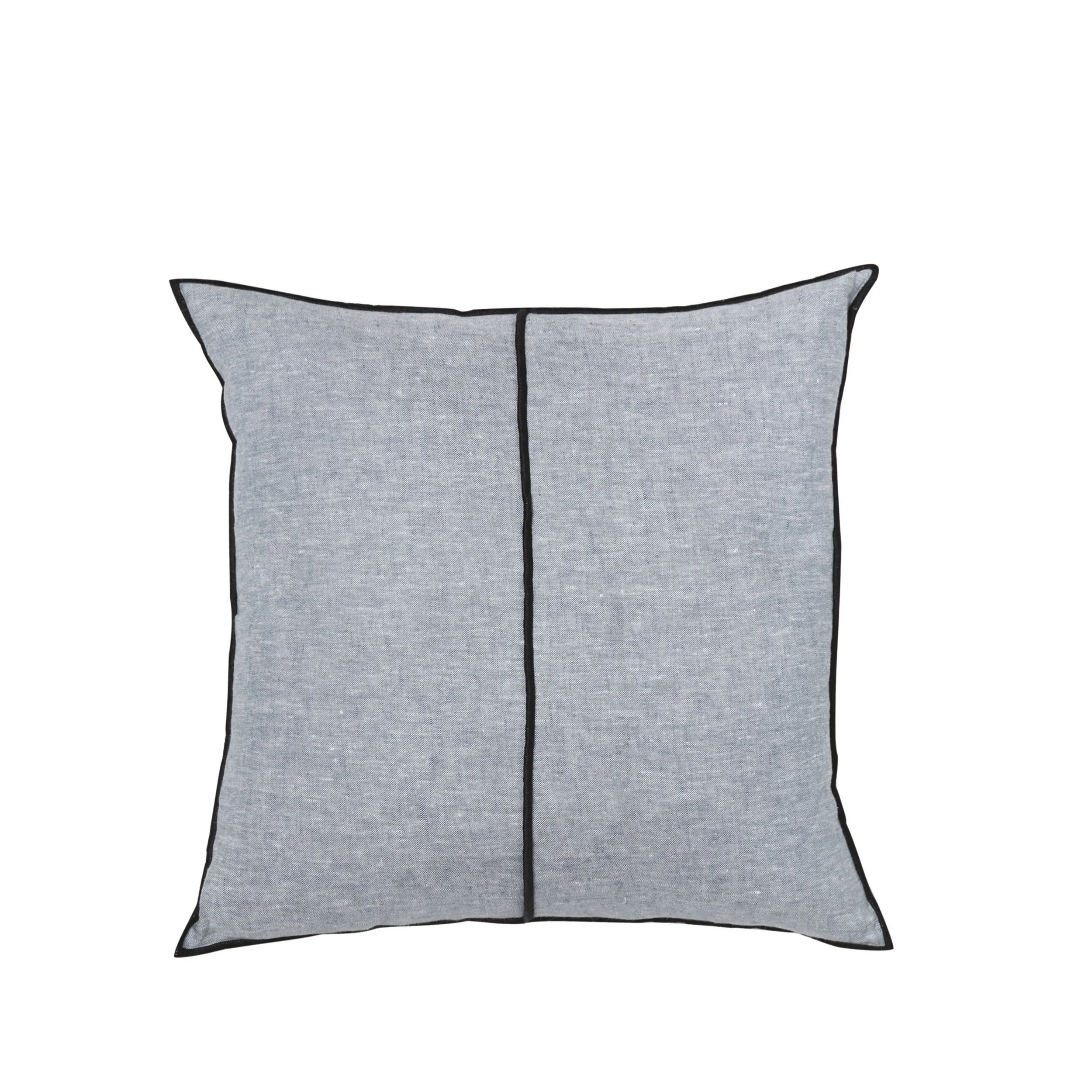 Maison Casamance Linen Bleu cushion, 45 × 45 cm square, front view with black bourdon stitch