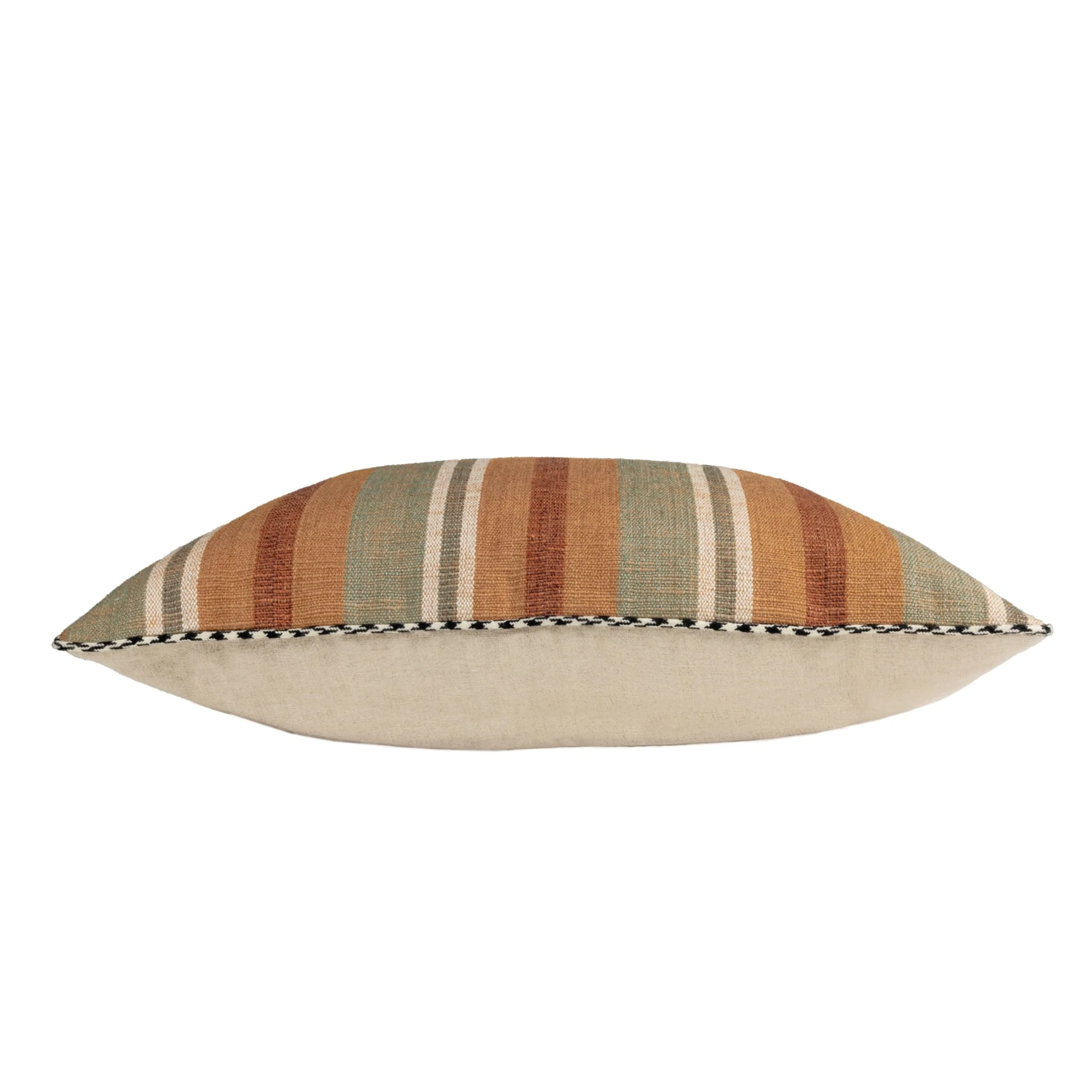 Via verri Handwoven artisanal jute stripe cushion kaki terre de sienne side view