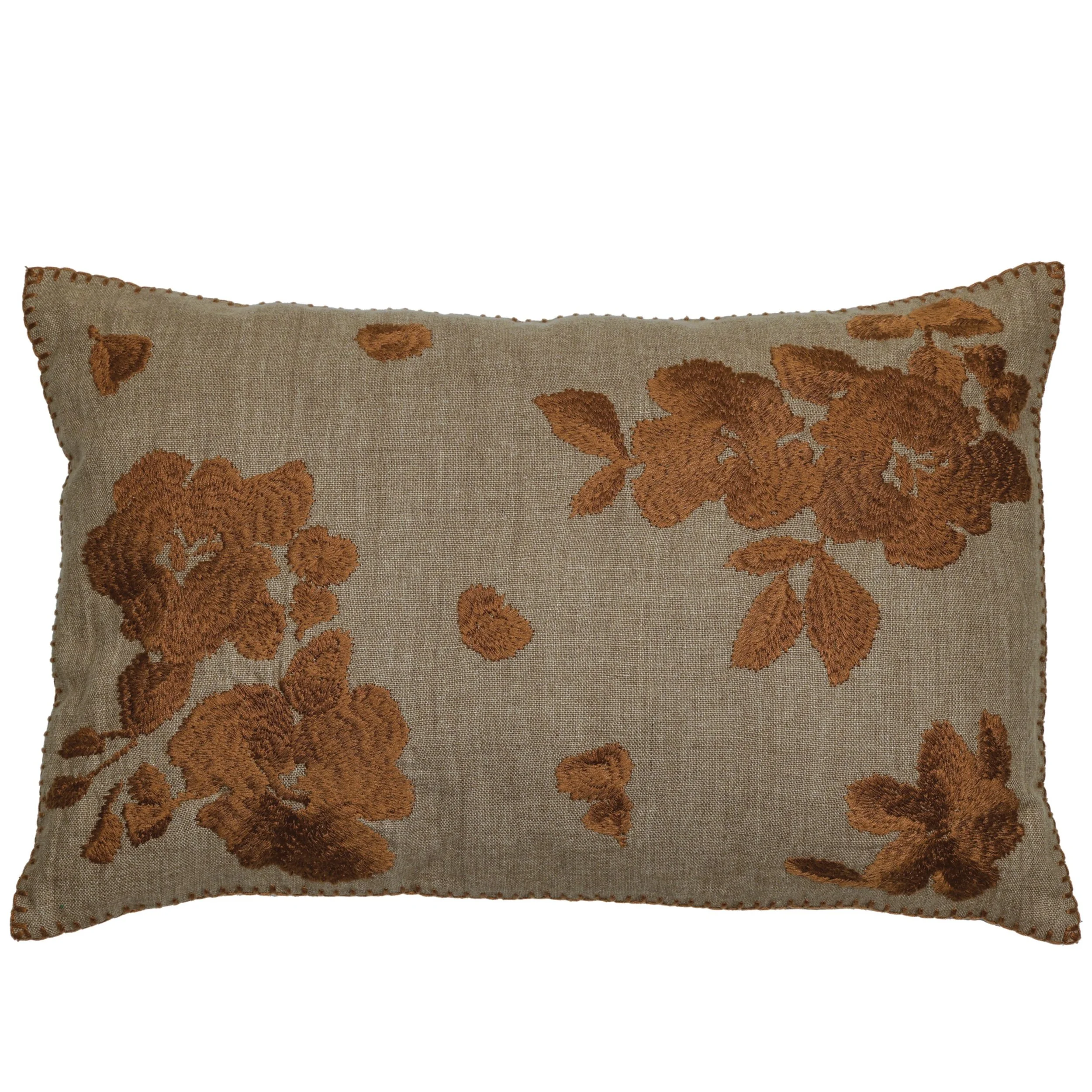 Casamance Gardenia embroidered cushion in Terracotta