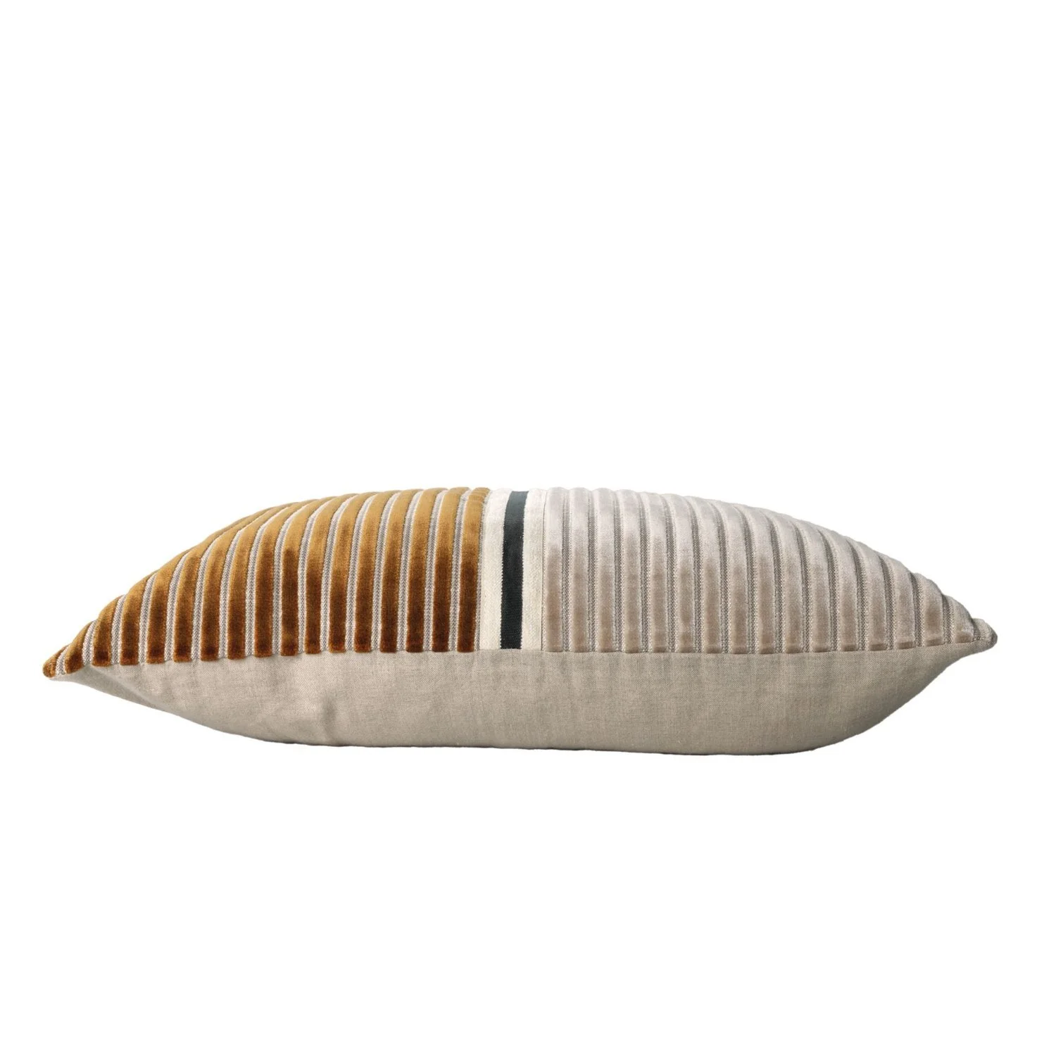 Zebu cushion by Maison Casamance, side view (shared photo, Kaki Orange Brulee listing)