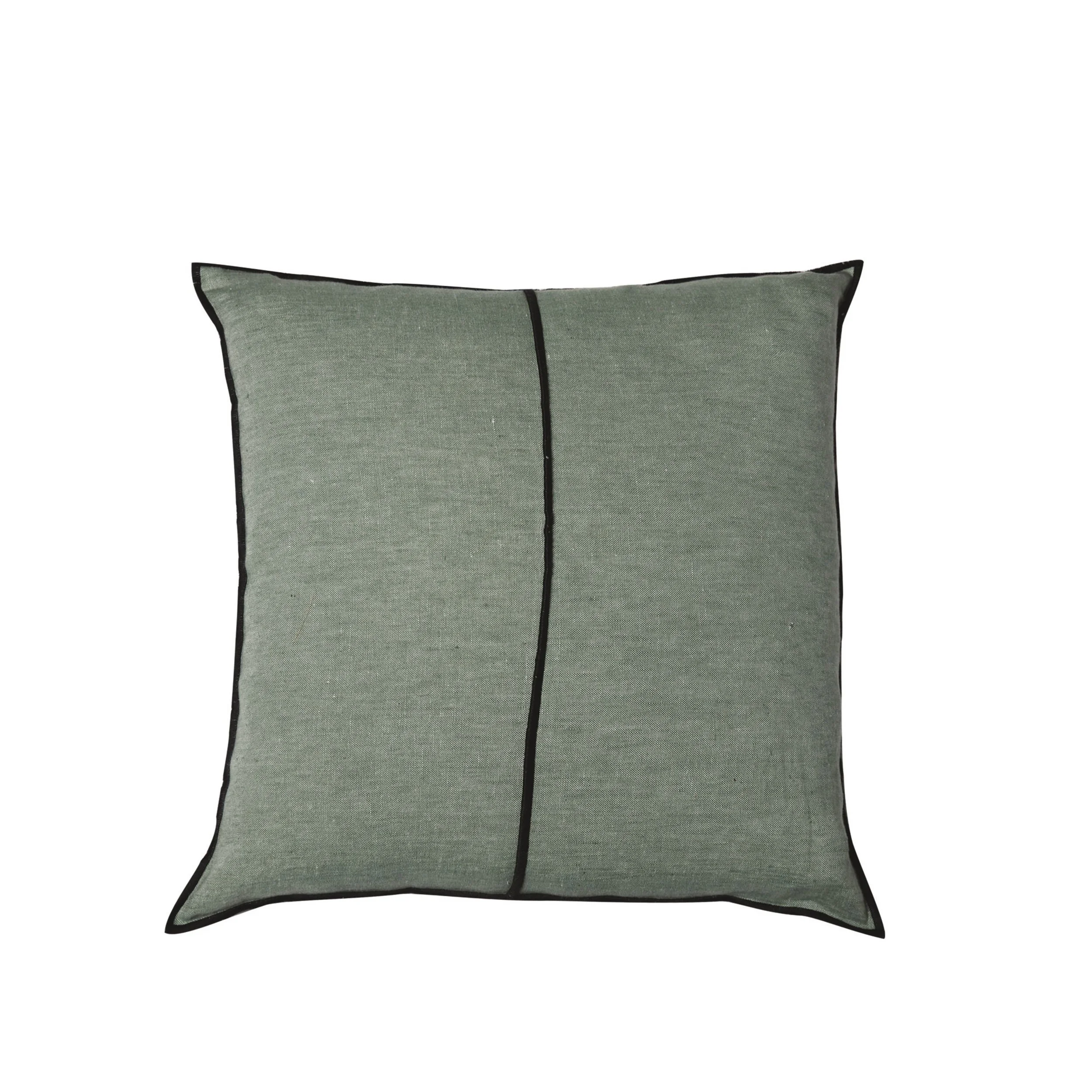 Maison Casamance Linen Celadon cushion, 45 × 45 cm square, front view with black bourdon stitch