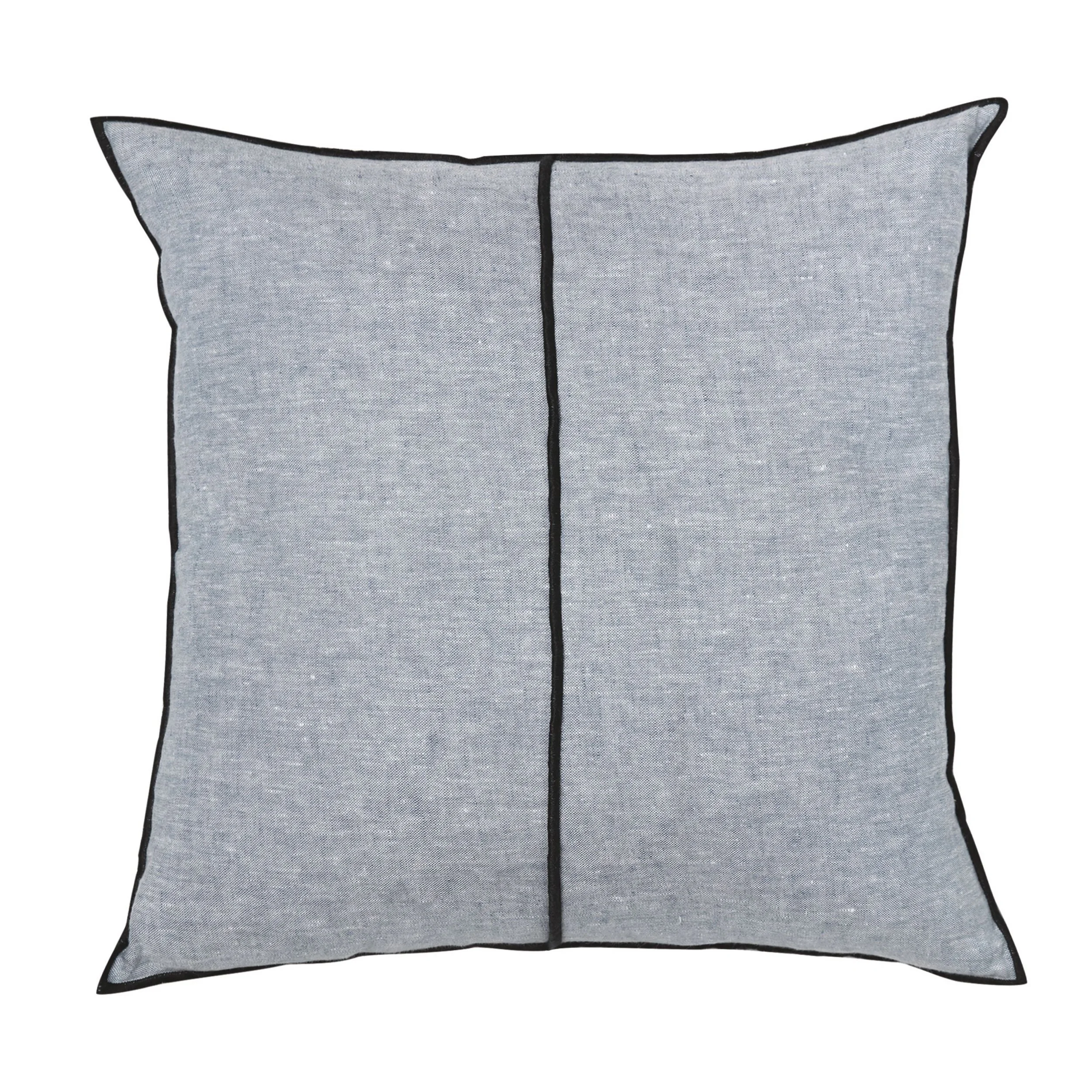 Maison Casamance Linen Bleu cushion, 65 × 65 cm square, front view with black bourdon stitch