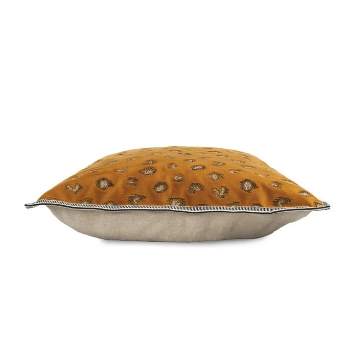 square velvet with animal print embroidered cushion camel