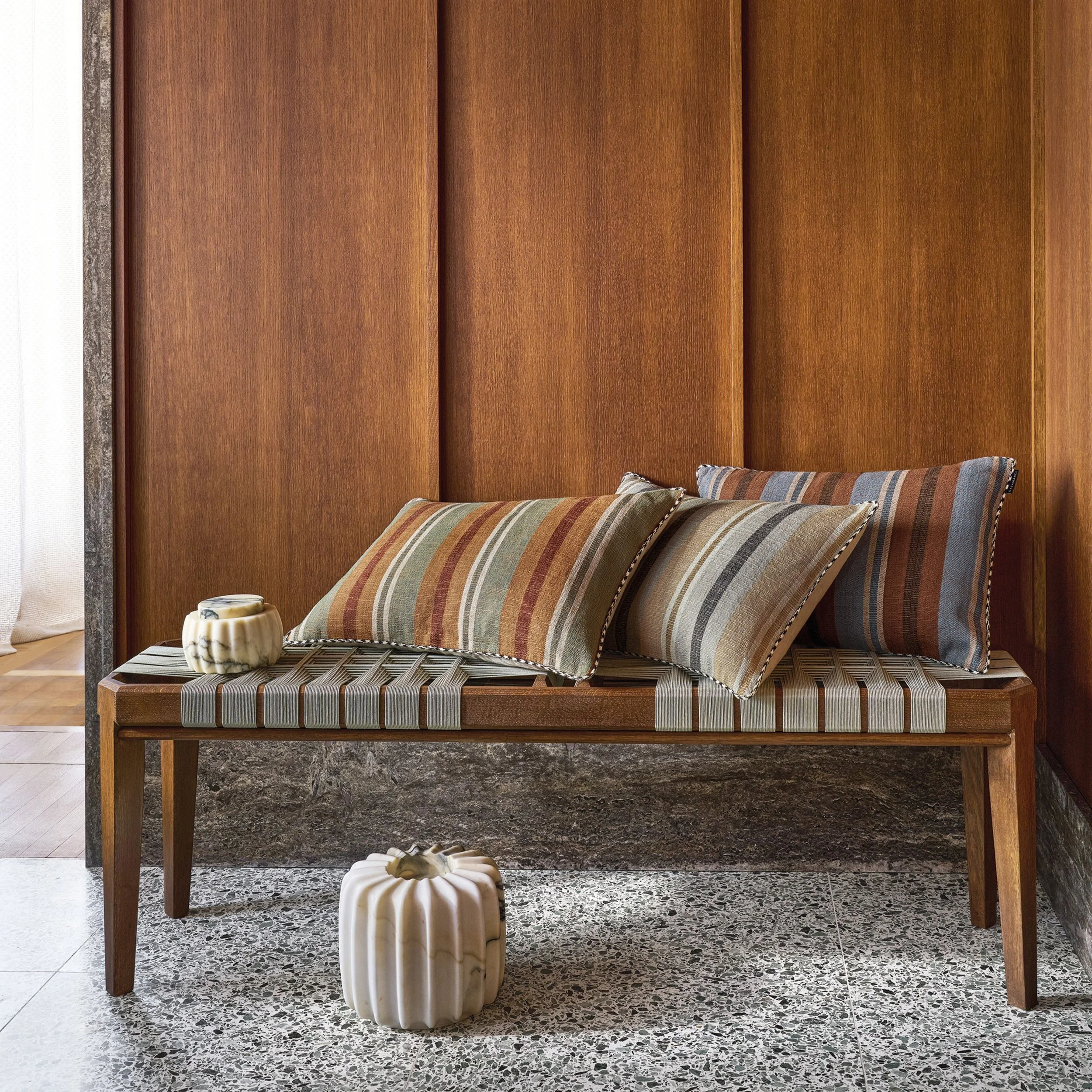 Via verri Handwoven artisanal jute stripe cushion collection by Maison Casamance