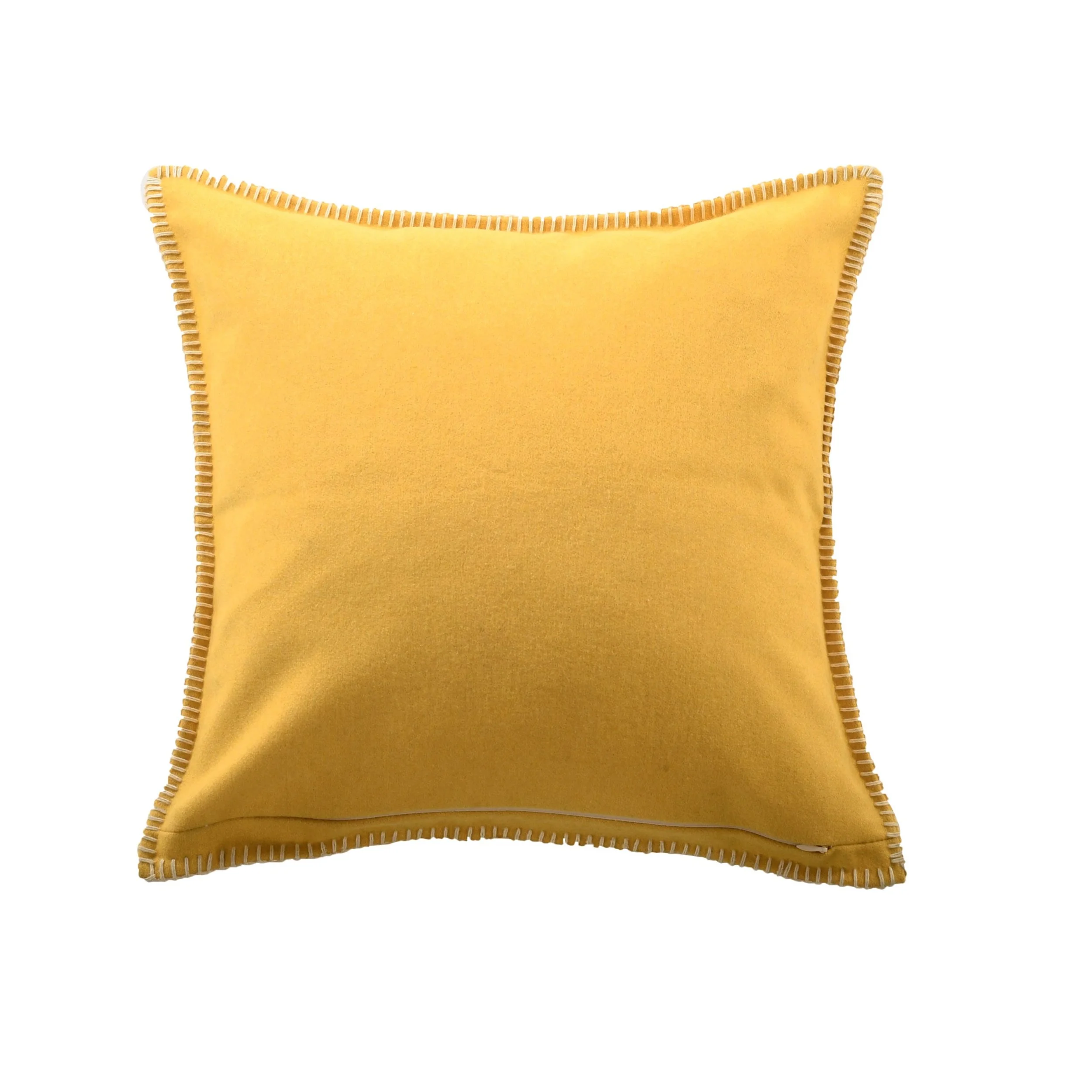 Reverse of the Maison Casamance Arthur's Seat Mustard cushion, plain wool in the same colour