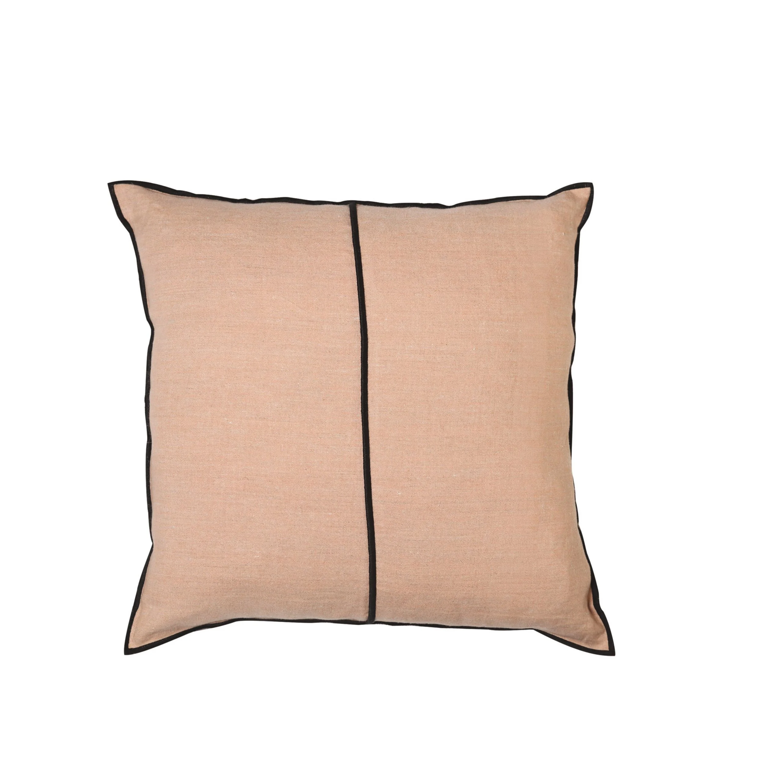 Maison Casamance Linen Nude cushion, 45 × 45 cm square, front view with black bourdon stitch