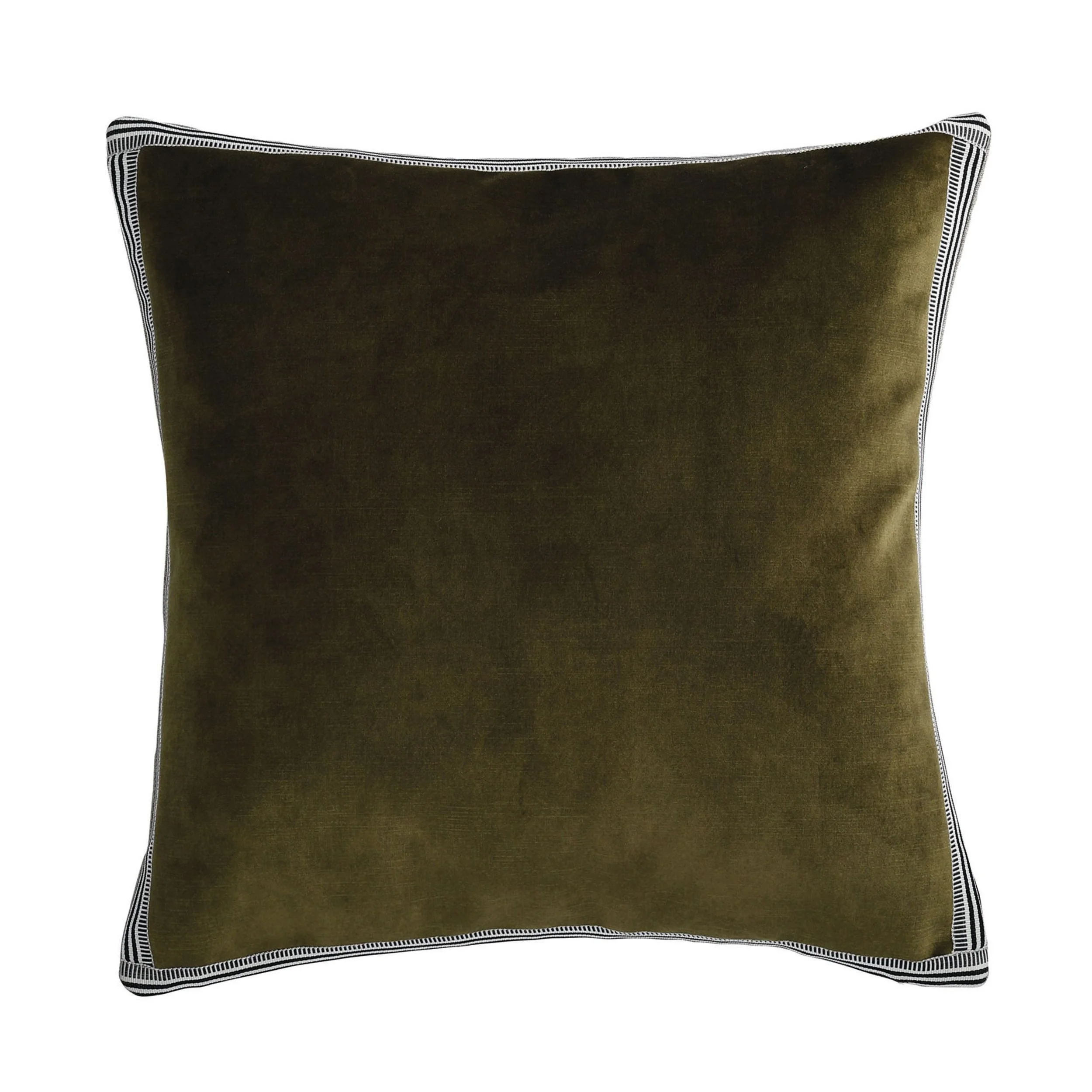 Maison Casamance Manade Vert Olive velvet cushion, 65 × 65 cm square, front view