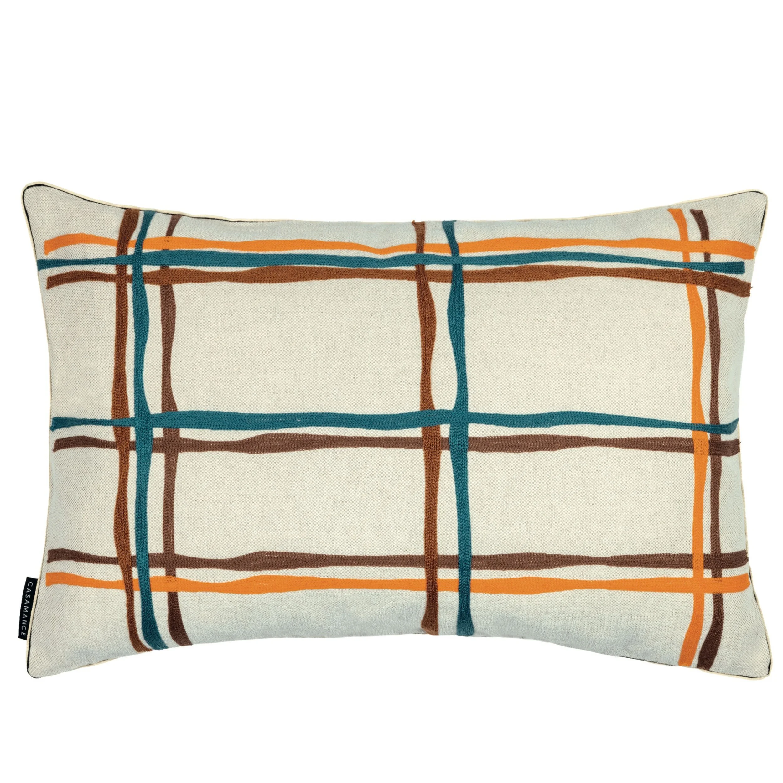 Oban Embroidered Cushion 40x60cm | Piped Edge Turquiose orange