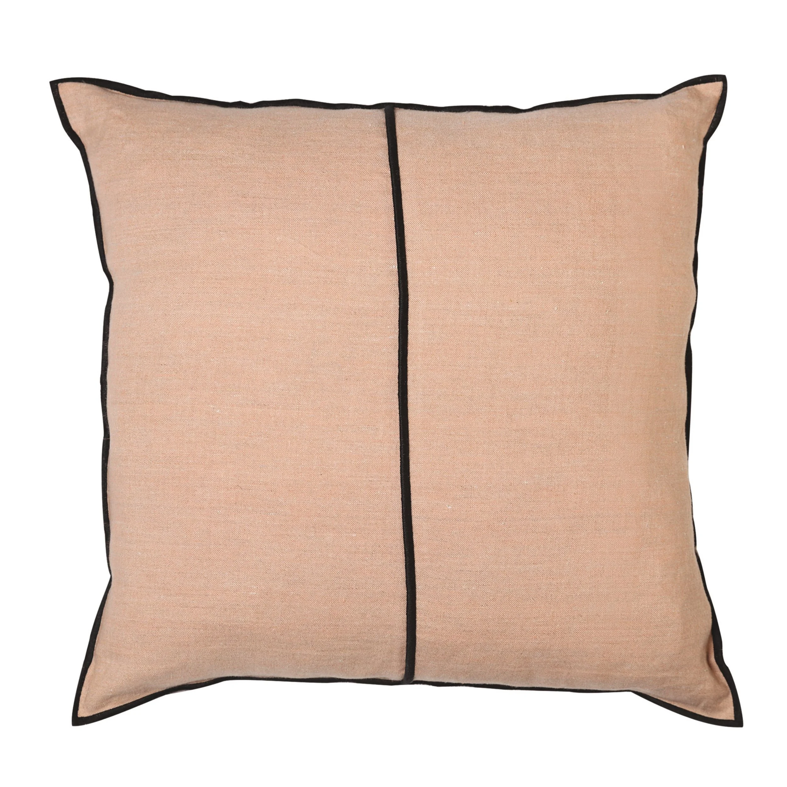 Maison Casamance Linen Nude cushion, 65 × 65 cm square, front view with black bourdon stitch