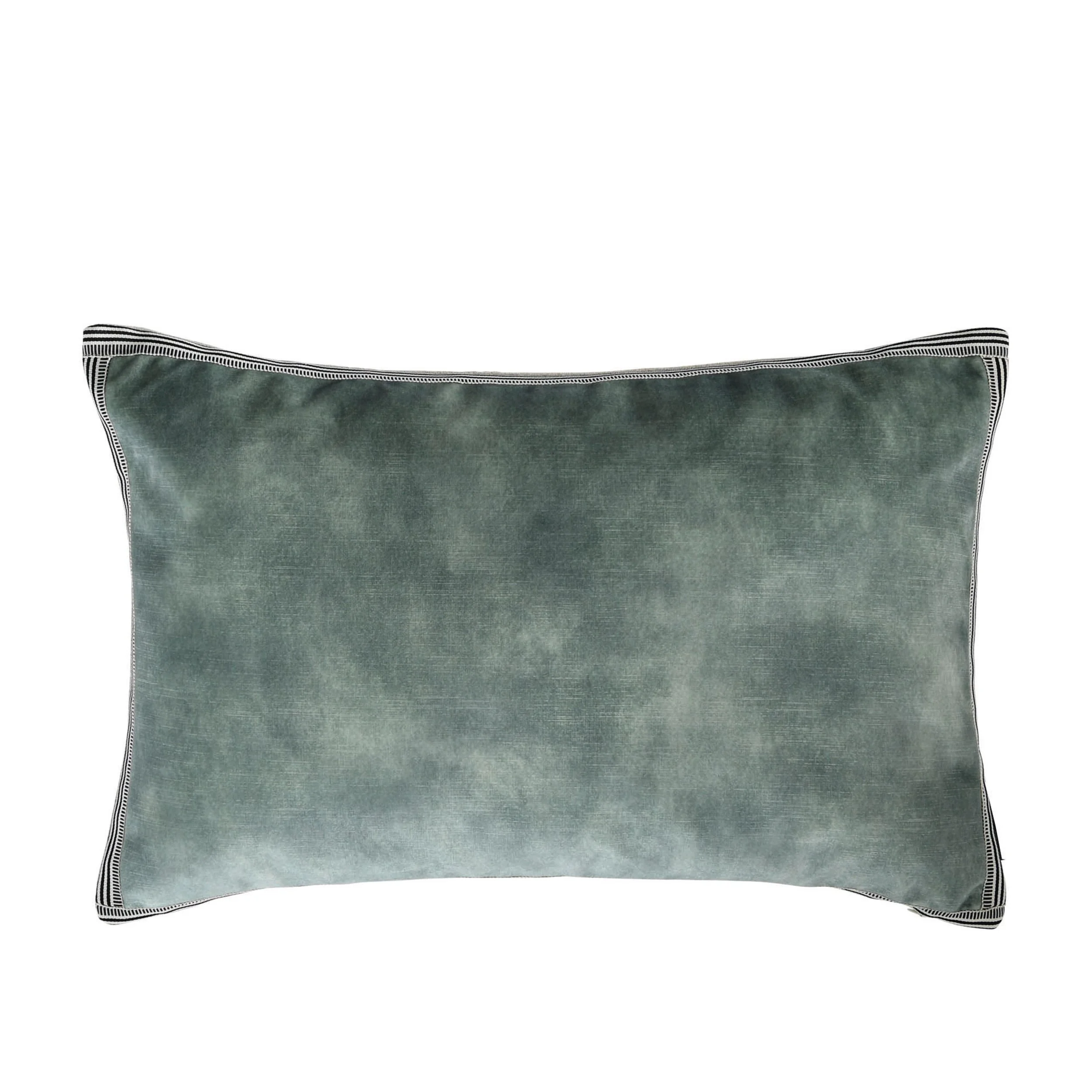 Maison Casamance Manade Vert de Gris velvet cushion, 40 × 60 cm rectangle, front view with braid edge