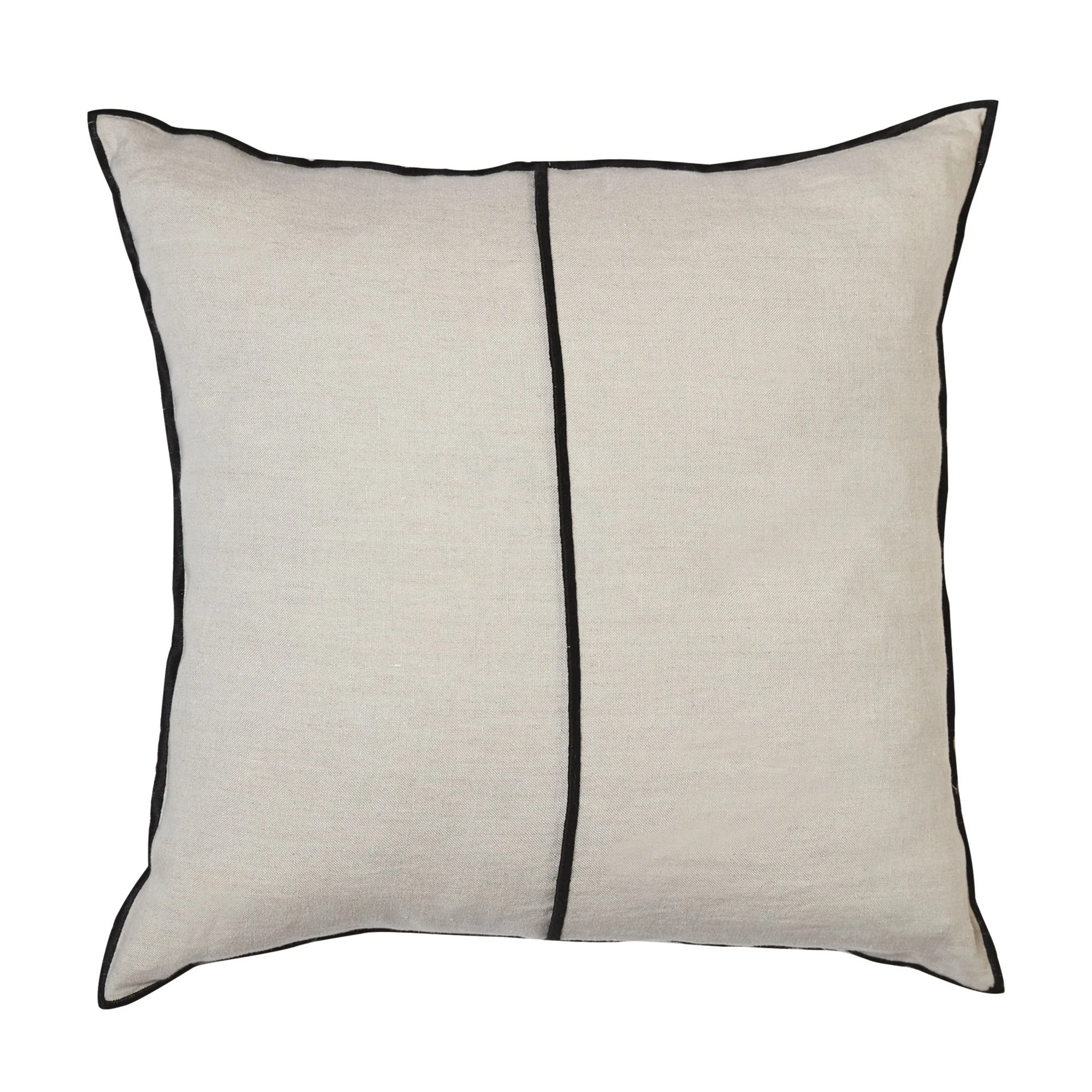 Maison Casamance Linen Craie cushion, 65 × 65 cm square, front view with black bourdon stitch