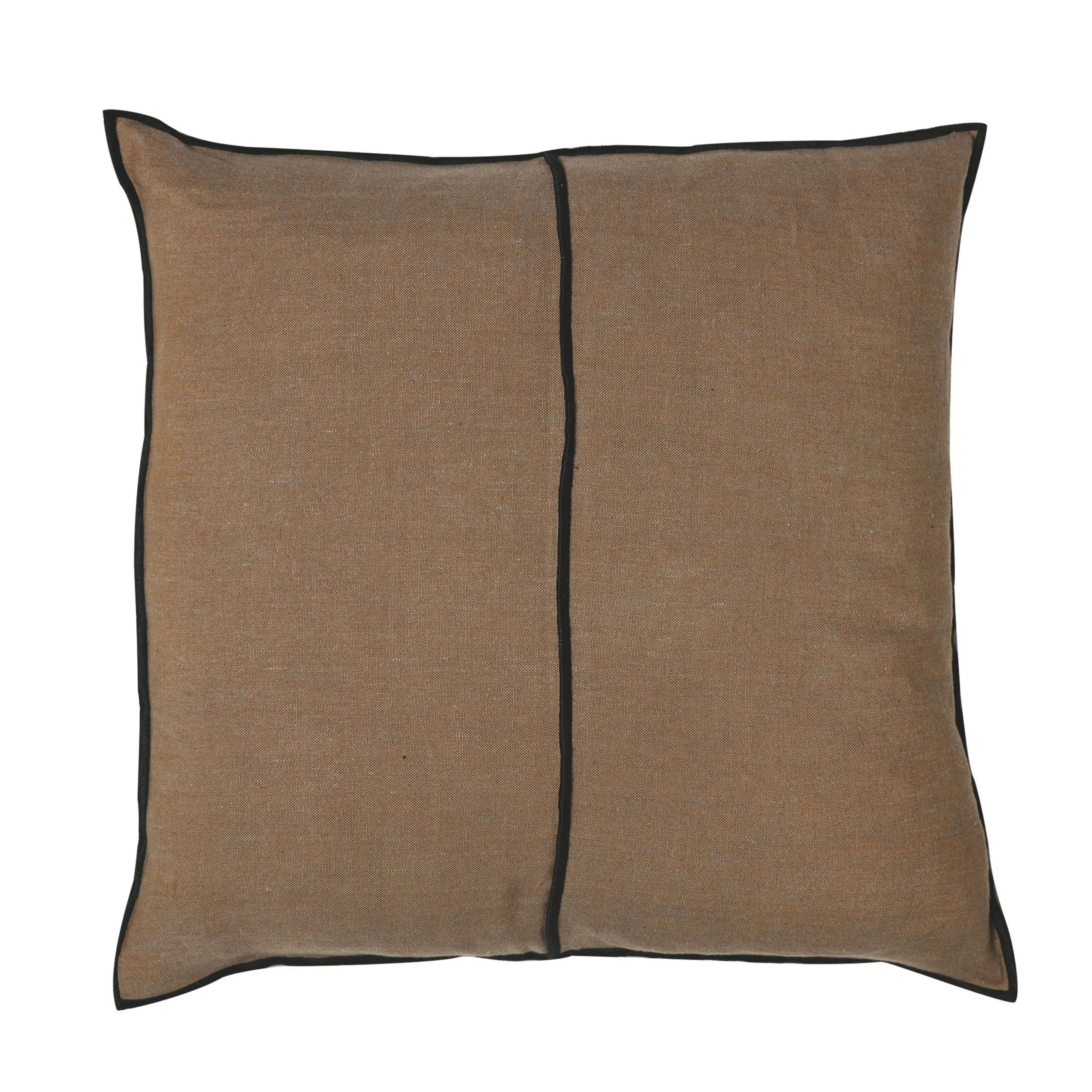 Maison Casamance Linen Mordore gris cushion, 65 × 65 cm square, front view with black bourdon stitch