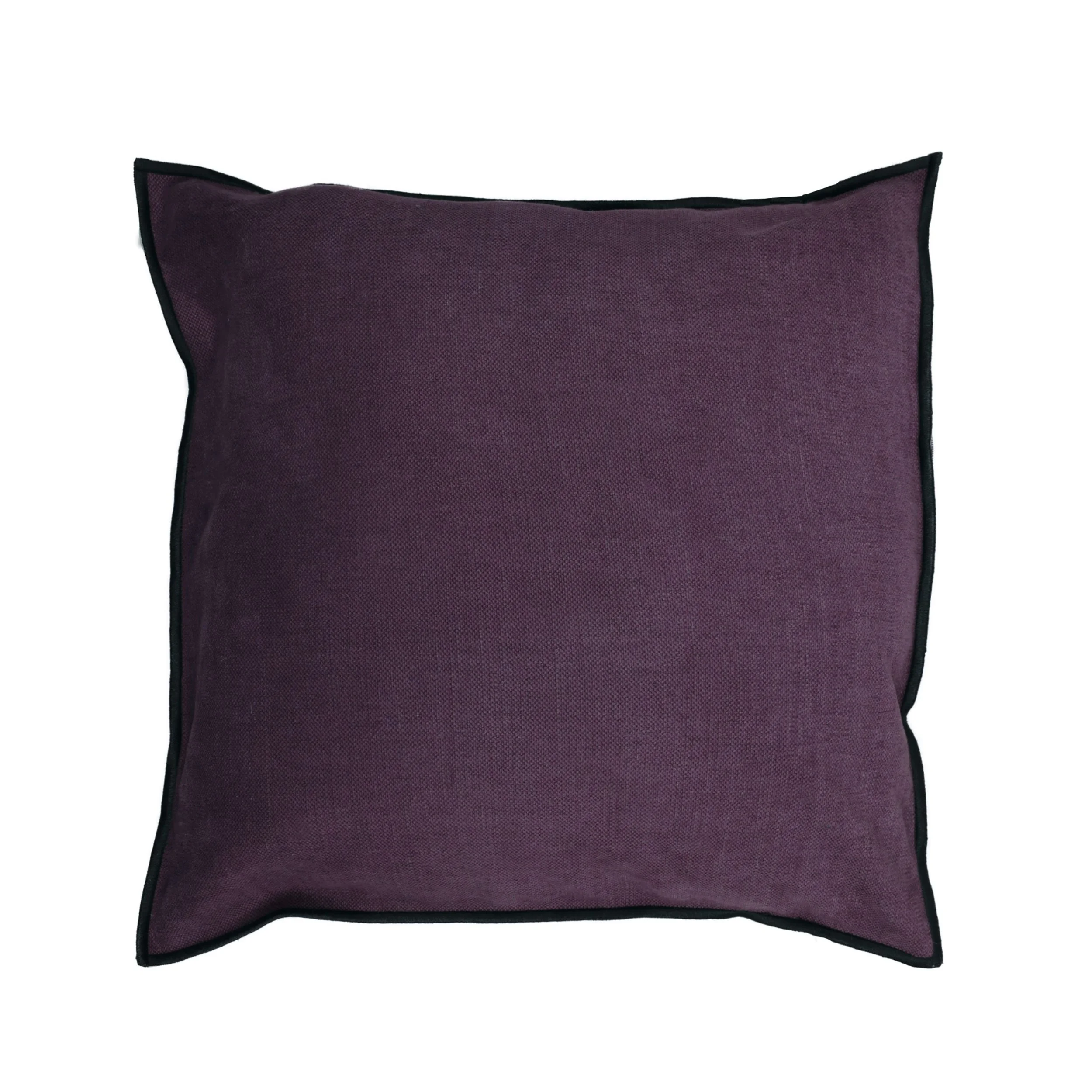 Maison Casamance Paris Texas Violet linen cotton cushion, 45 × 45 cm, with black bourdon stitch edge, front view
