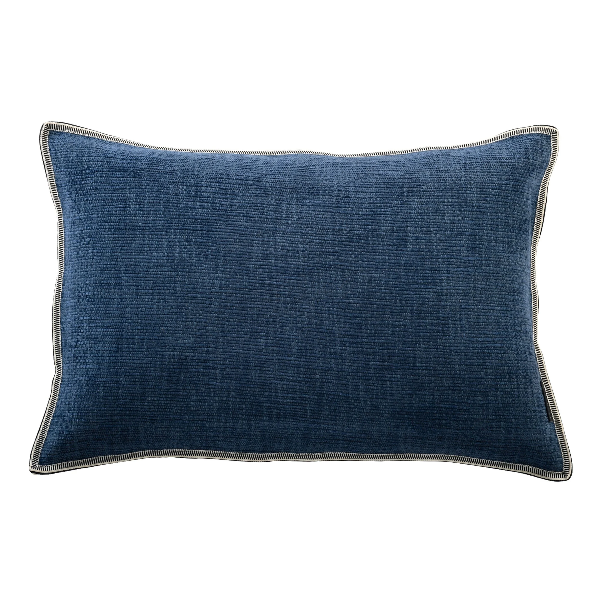 Maison Casamance Cabourg Marine cushion, 40 × 60 cm rectangular, ribbed texture with braid edge, front view