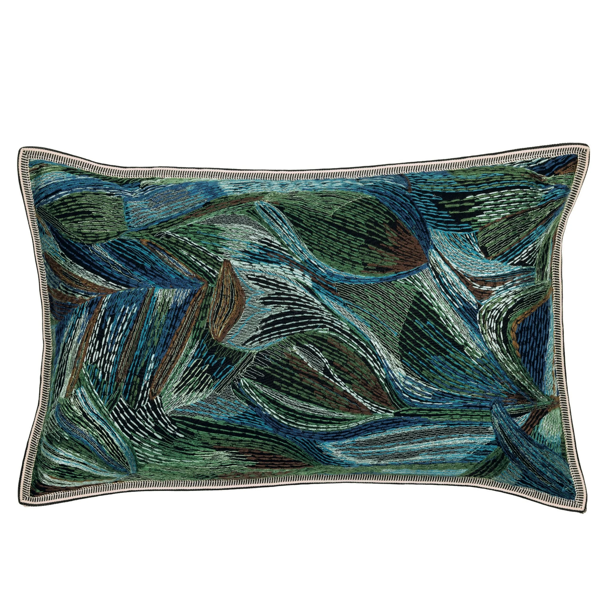 Casamance Iridis embroidered cushion in Blue