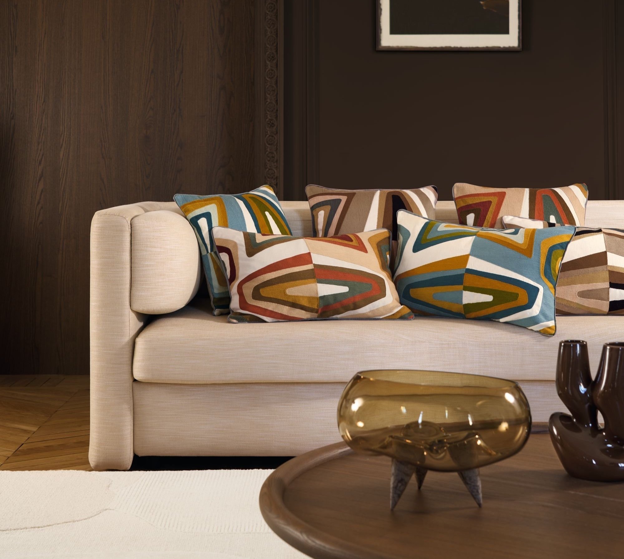 Sofa with West Dream cushions by Maison Casamance