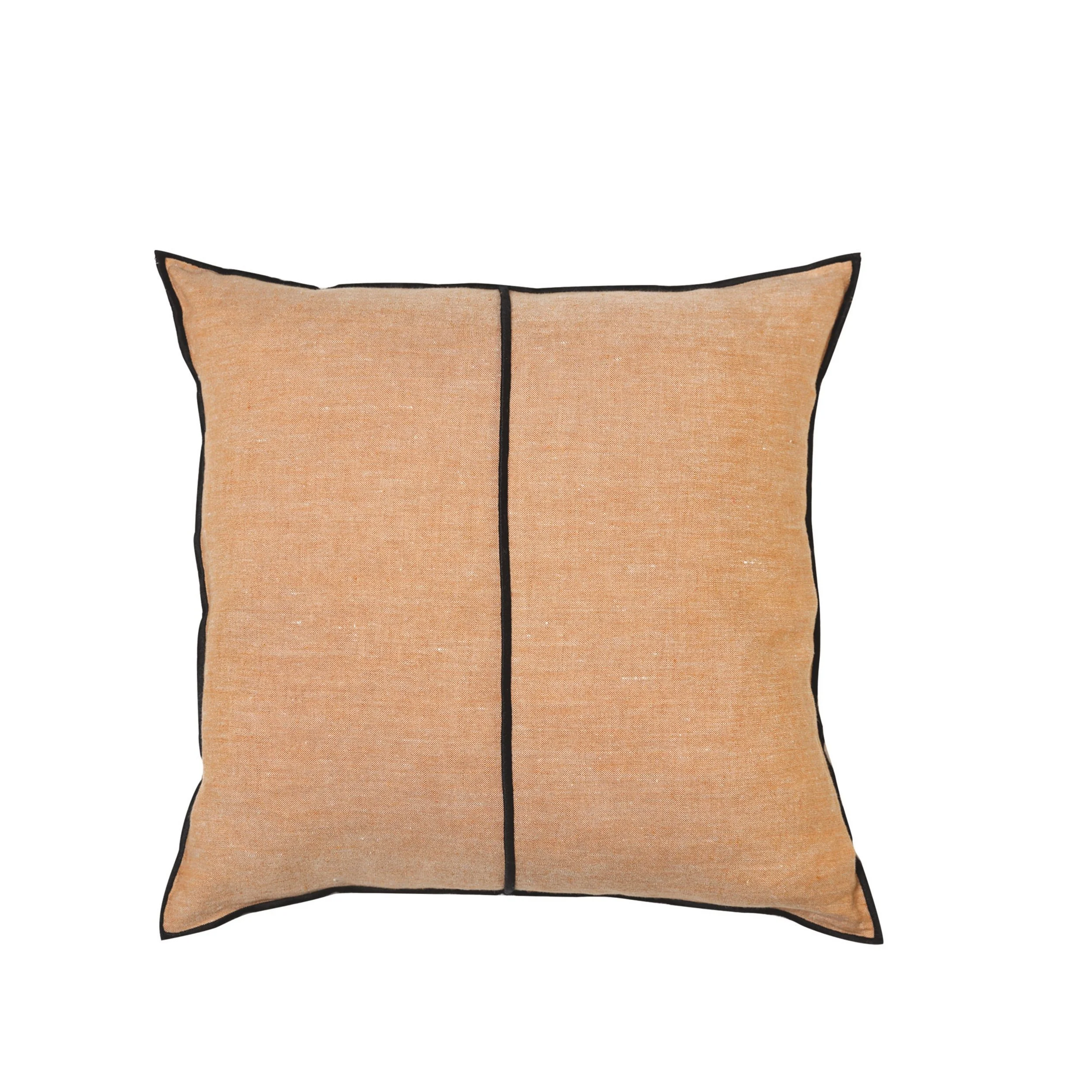 Maison Casamance Linen Sepia cushion, 45 × 45 cm square, front view with black bourdon stitch