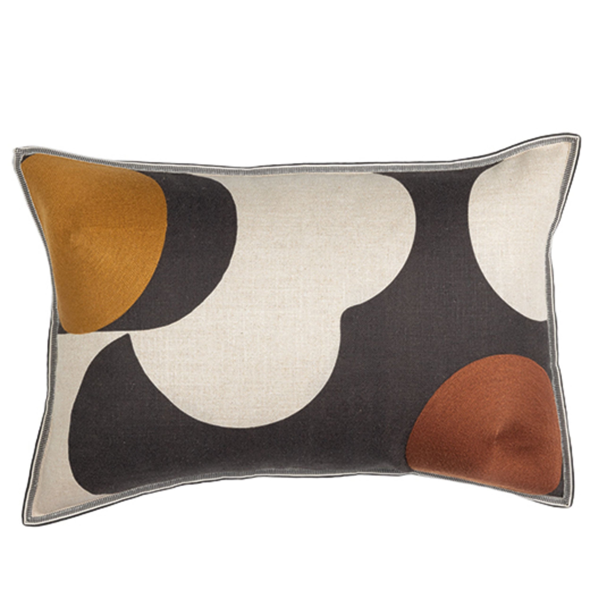 Ellipse rectangular Geometric design embroidered on printed viscose linen noir ocre cuivre