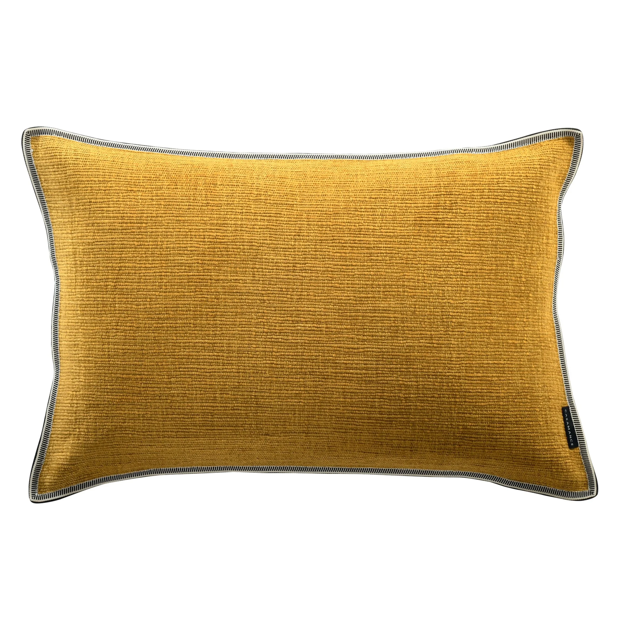 Maison Casamance Cabourg Moutarde cushion, 40 × 60 cm rectangular, ribbed texture with braid edge, front view