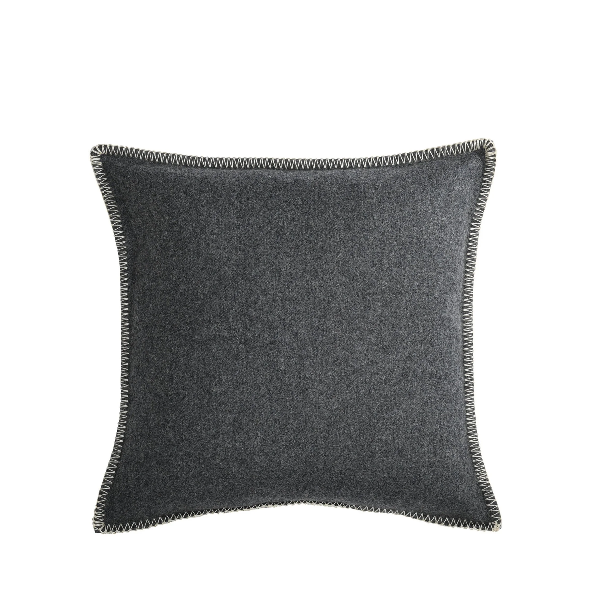 Maison Casamance Arthur's Seat Charcoal wool cushion, 45 × 45 cm, with contrast blanket stitch edge, front view