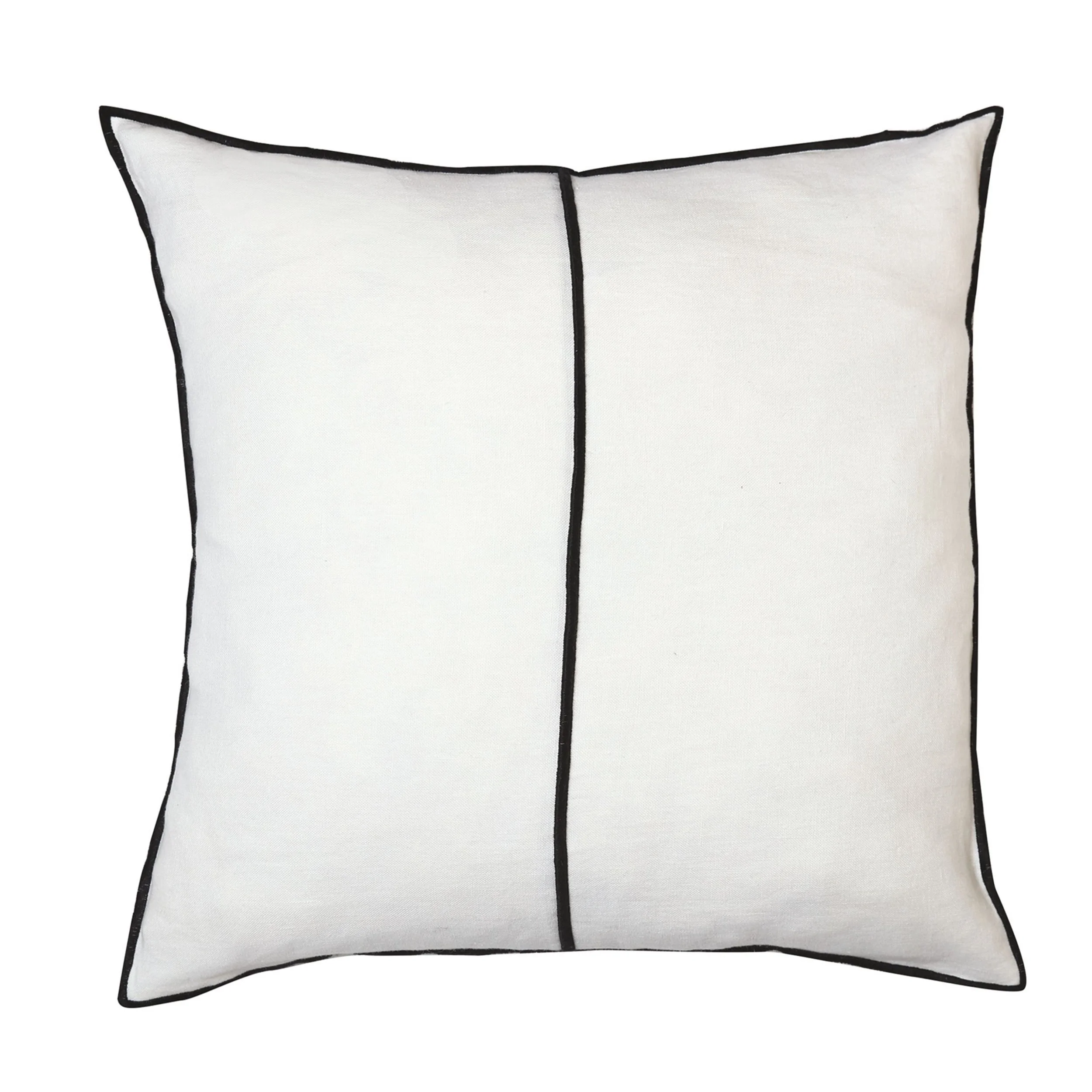 Maison Casamance Linen Blanc petale cushion, 65 × 65 cm square, front view with black bourdon stitch