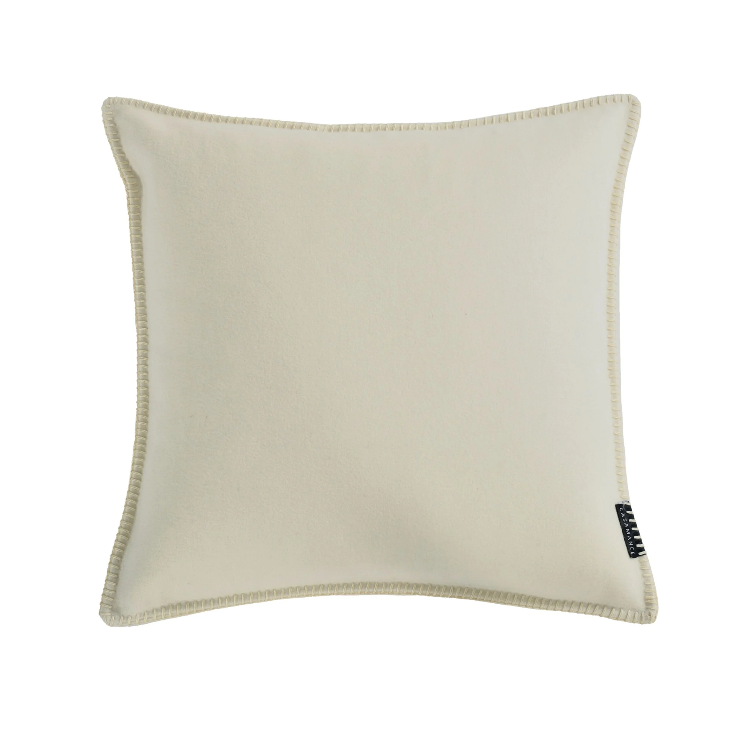 Maison Casamance Arthur's Seat Vanille wool cushion, 45 × 45 cm, with contrast blanket stitch edge, front view