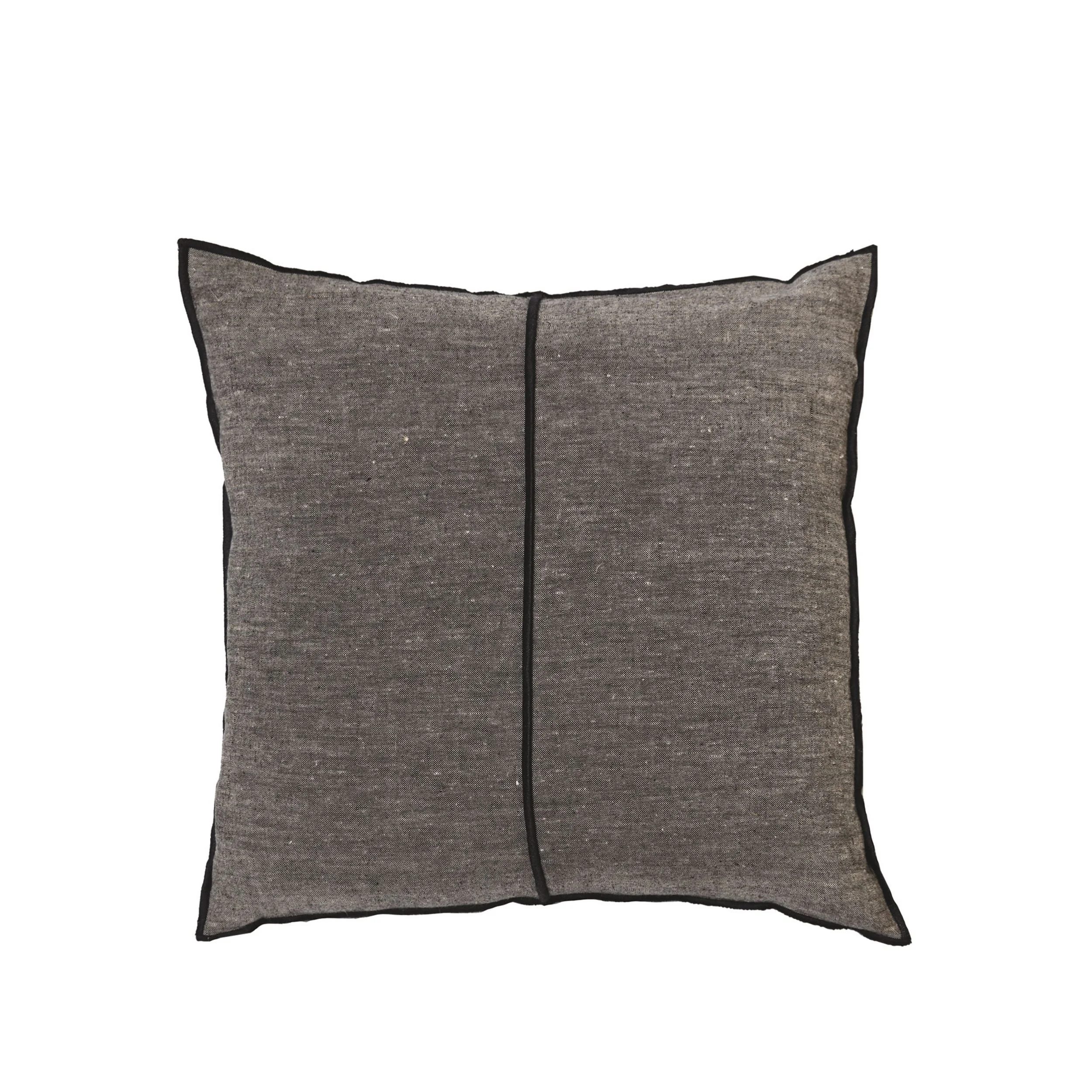 Maison Casamance Linen Noir de lune beige cushion, 45 × 45 cm square, front view with black bourdon stitch