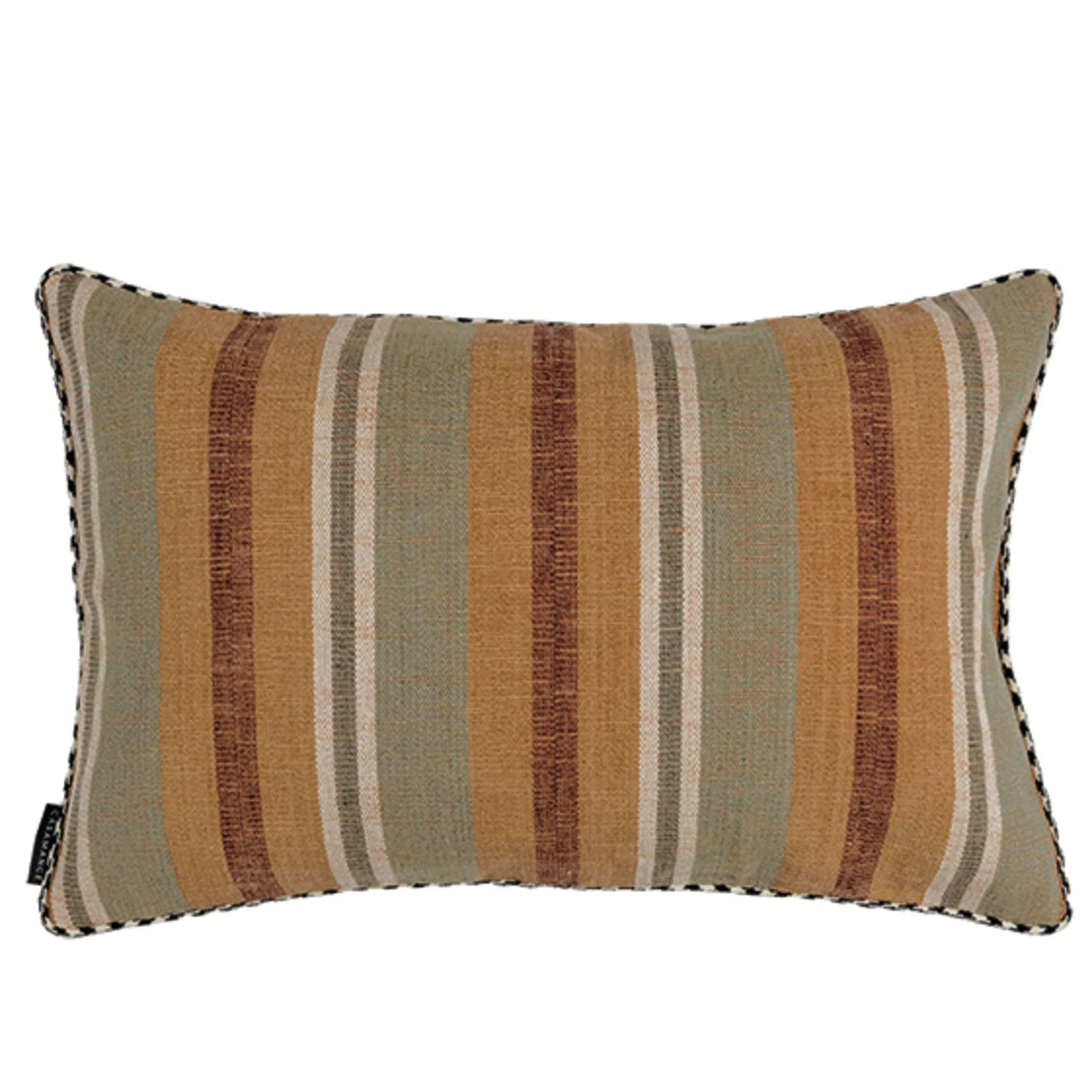 Via verri Handwoven artisanal jute stripe cushion kaki terre de sienne