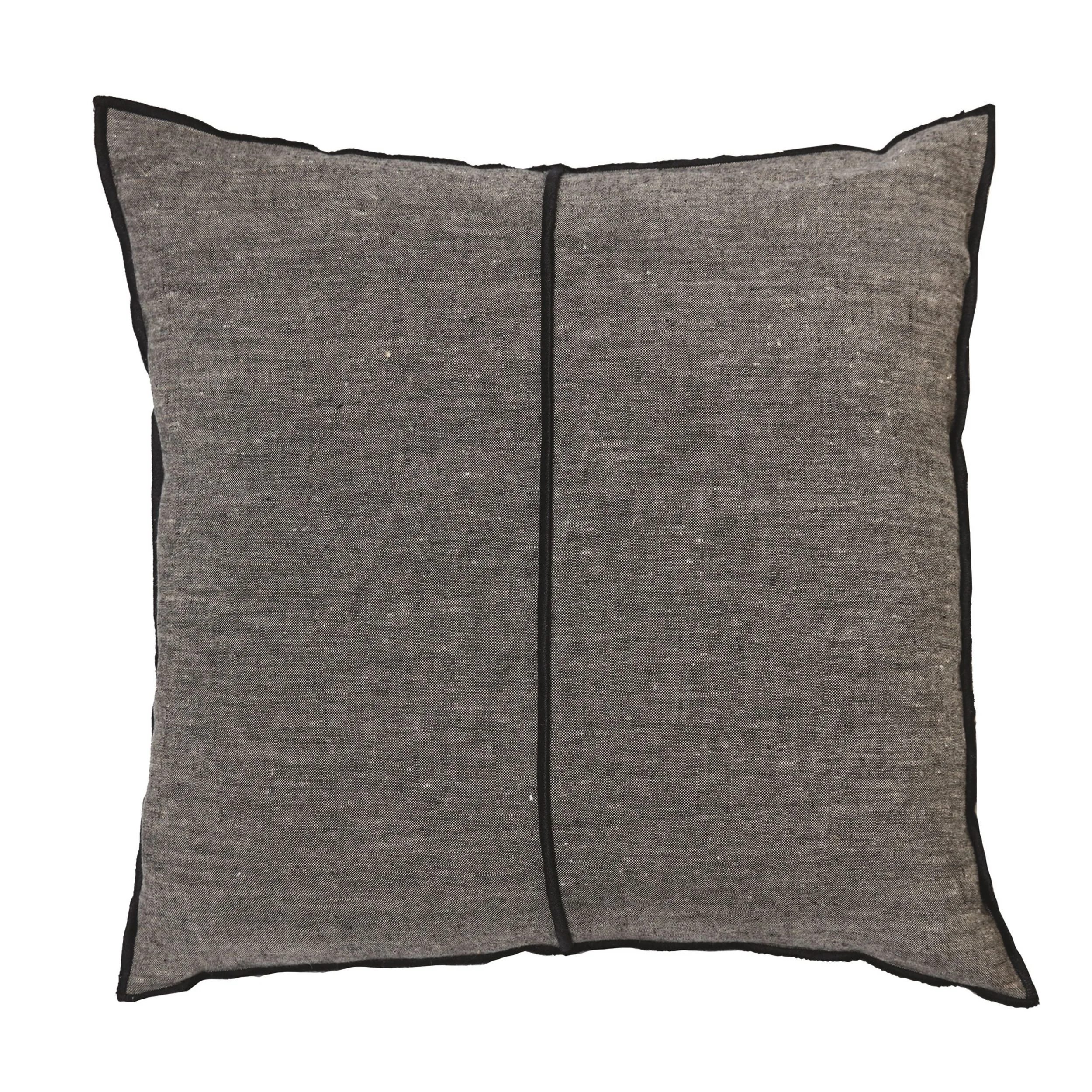 Maison Casamance Linen Noir de lune beige cushion, 65 × 65 cm square, front view with black bourdon stitch