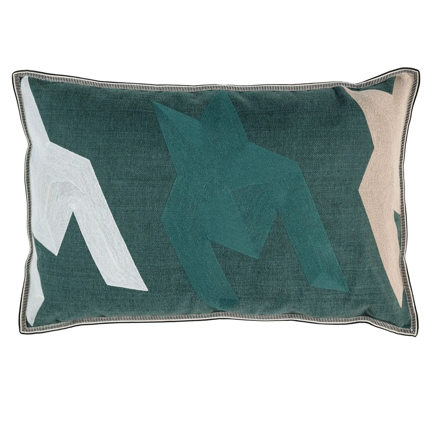 Triptyque cushion by Maison Casamance, front (shared photo, Terracotta Bleu Canard listing)
