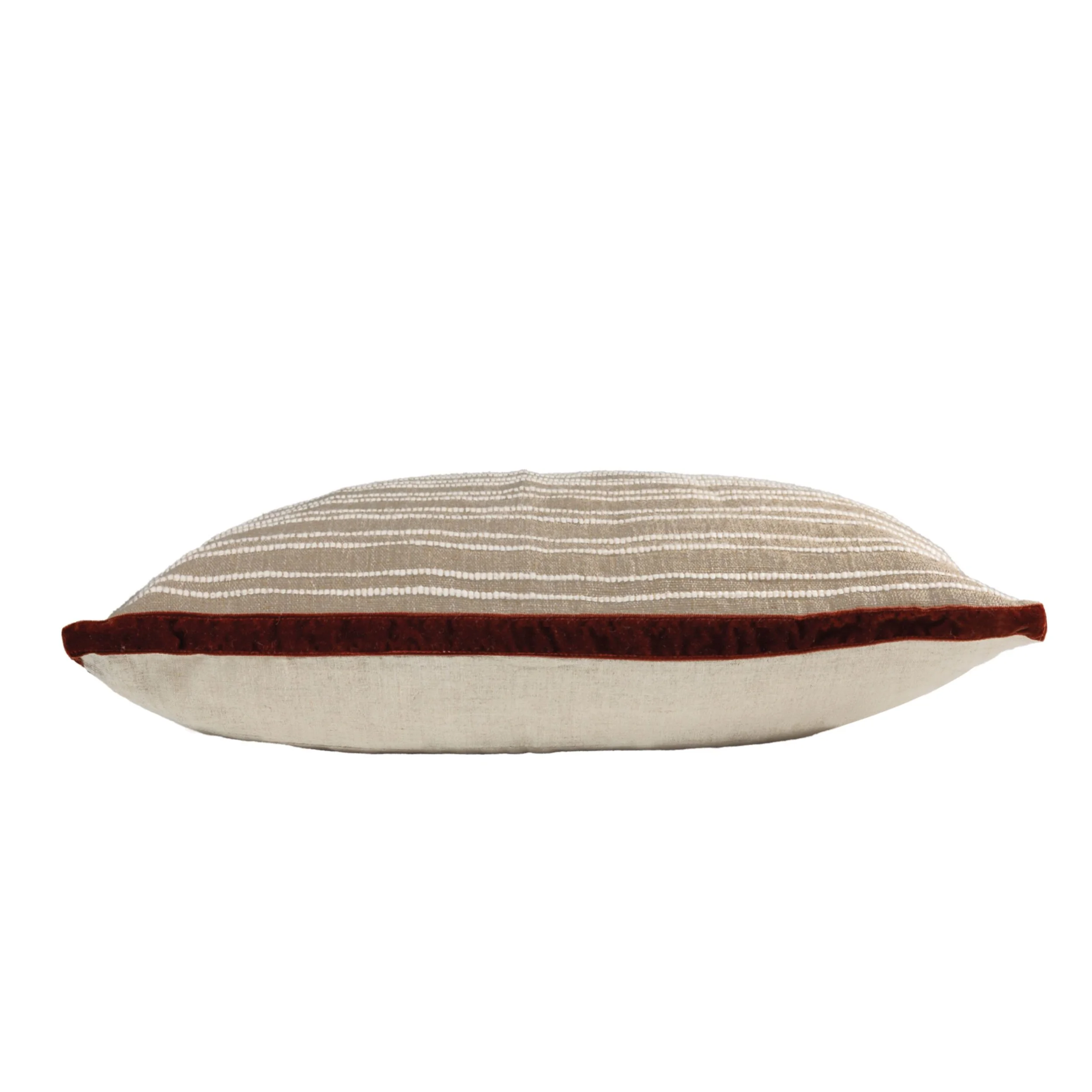Horizontal stripe linen cushion Odea naturel ecru side view