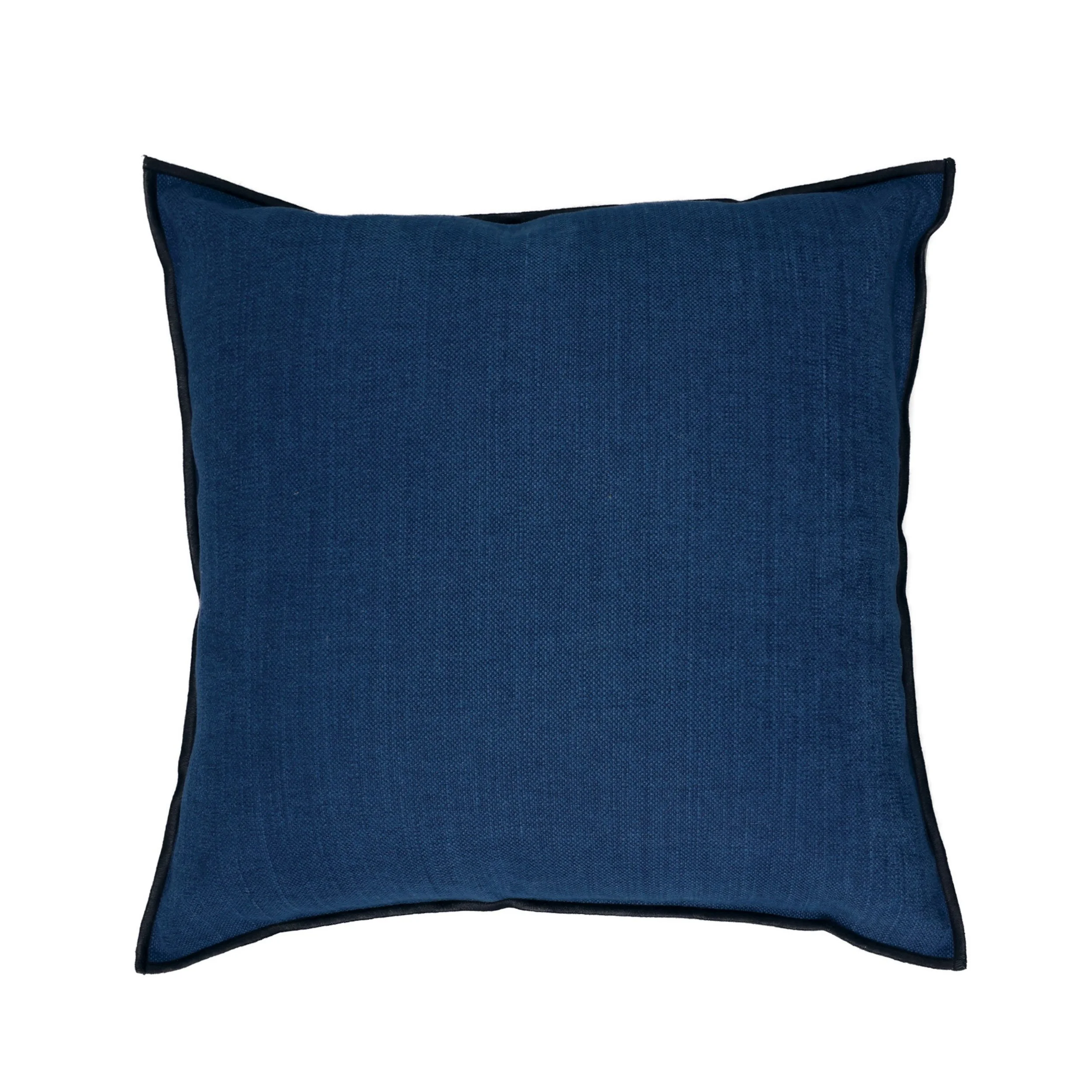 Maison Casamance Paris Texas Bleu cobalt linen cotton cushion, 45 × 45 cm, with black bourdon stitch edge, front view