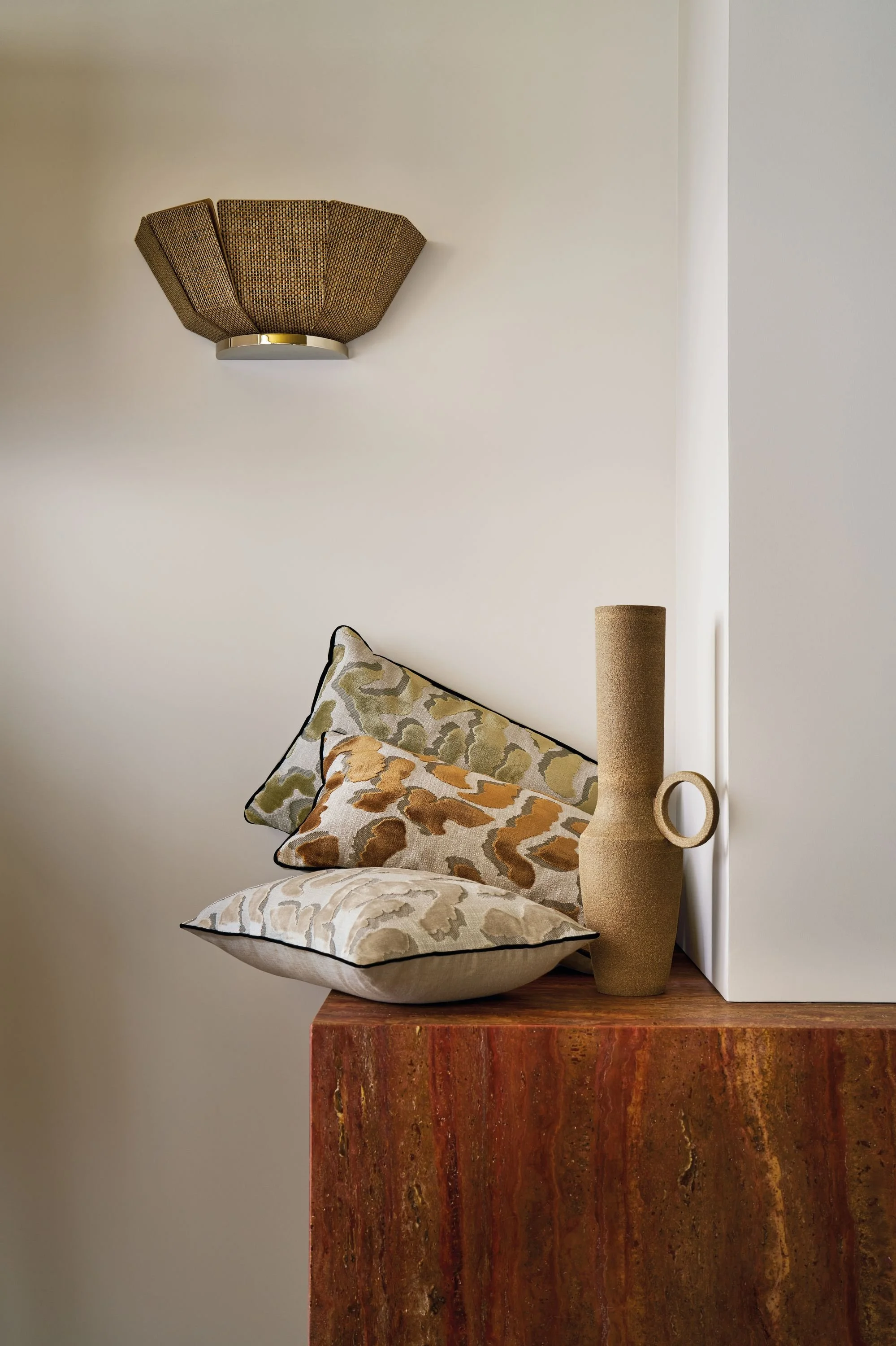 Nimbus velvet jacquard rectangular cushions in situ by Maison Casamance