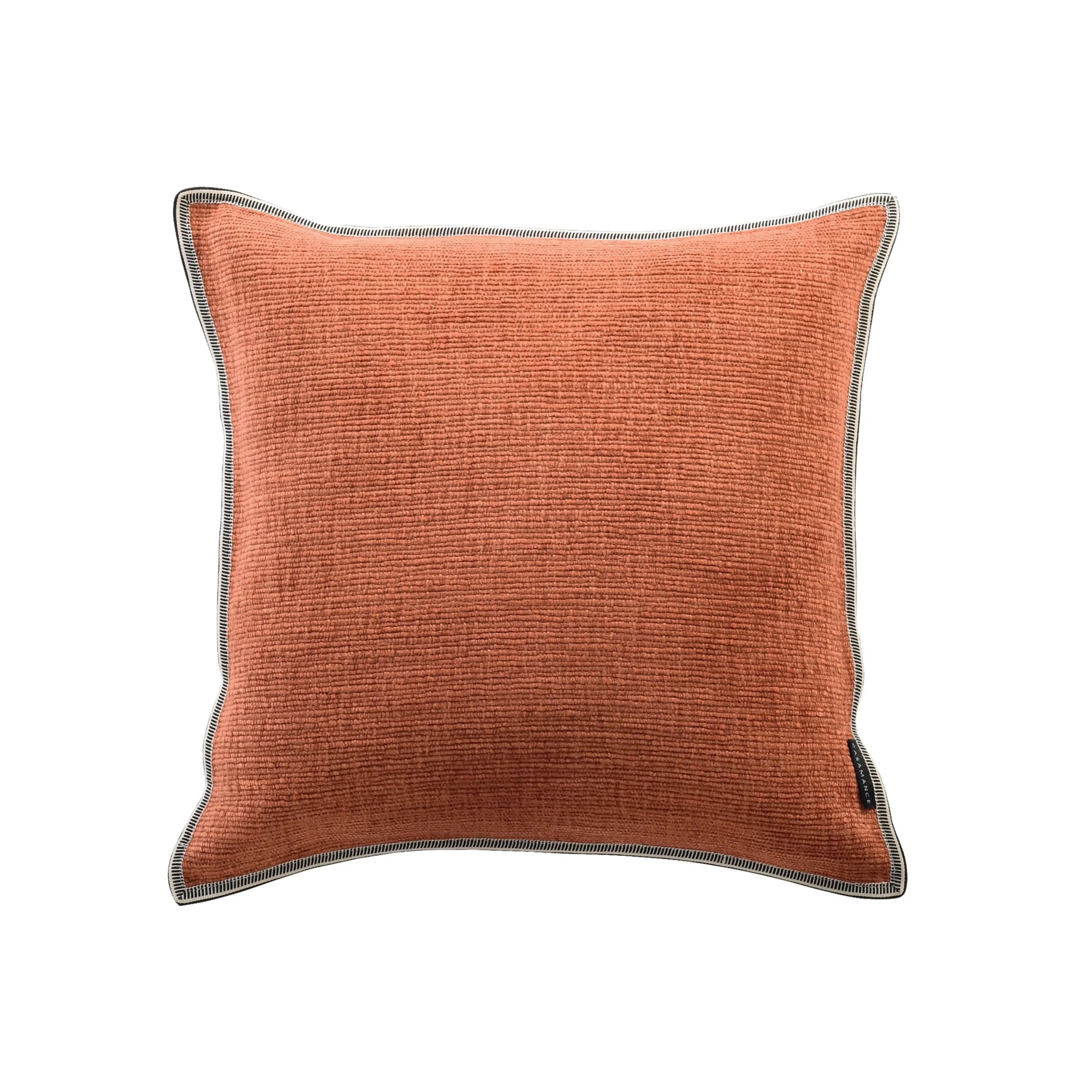 Maison Casamance Cabourg Orange brûlée cushion, 45 × 45 cm square, ribbed texture with braid edge, front view