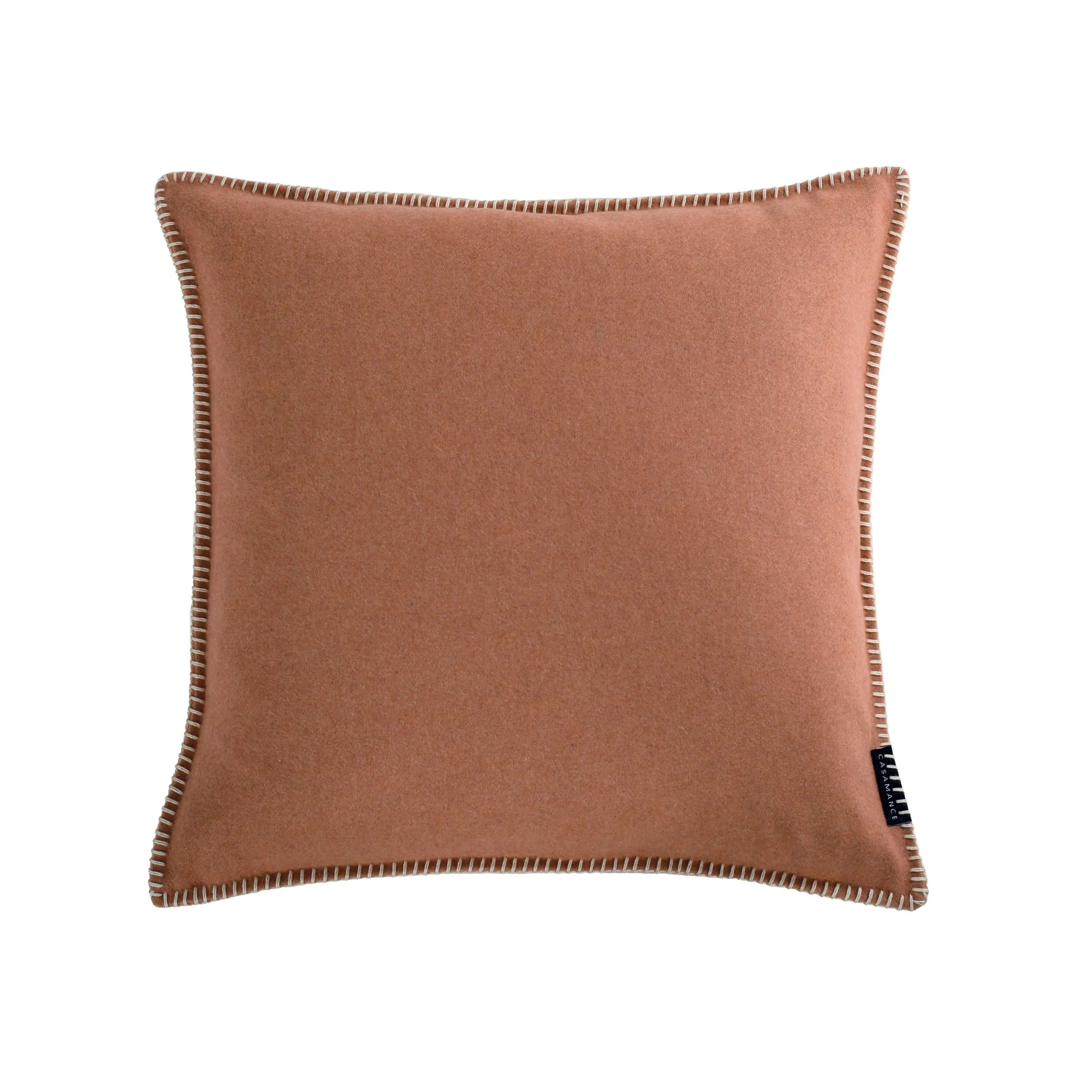 Maison Casamance Arthur's Seat Nude wool cushion, 45 × 45 cm, with contrast blanket stitch edge, front view