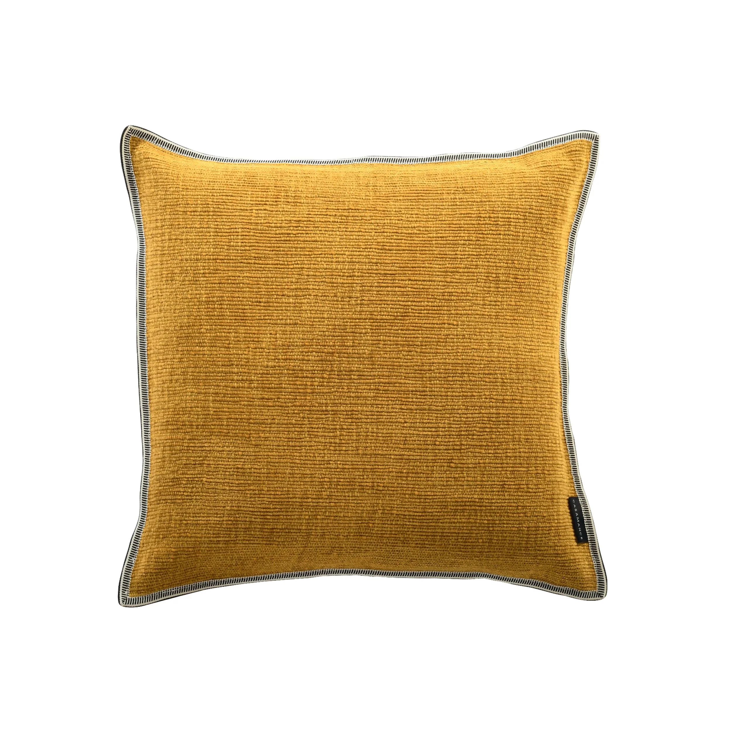 Maison Casamance Cabourg Moutarde cushion, 45 × 45 cm square, ribbed texture with braid edge, front view