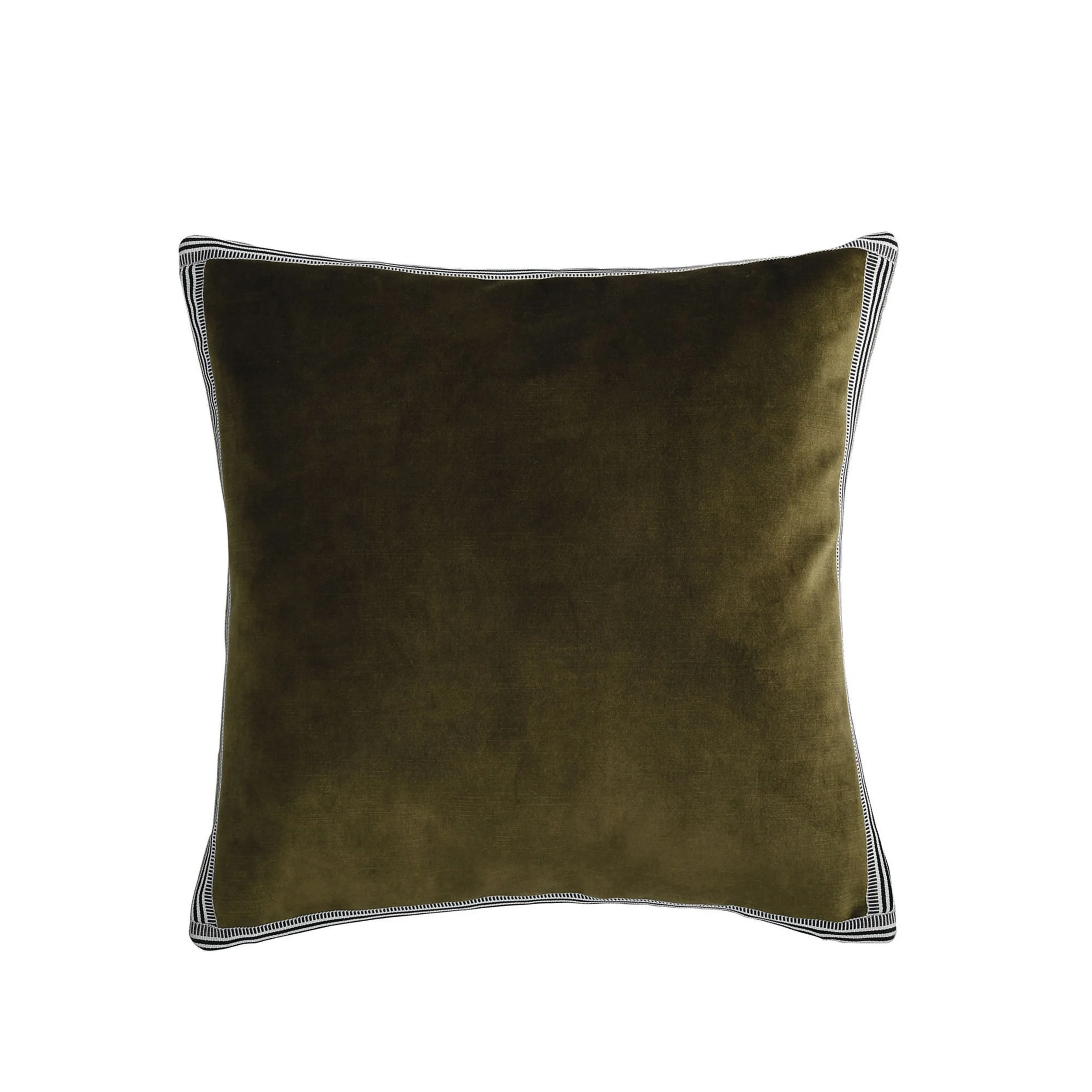 Maison Casamance Manade Vert Olive velvet cushion, 45 × 45 cm square, front view