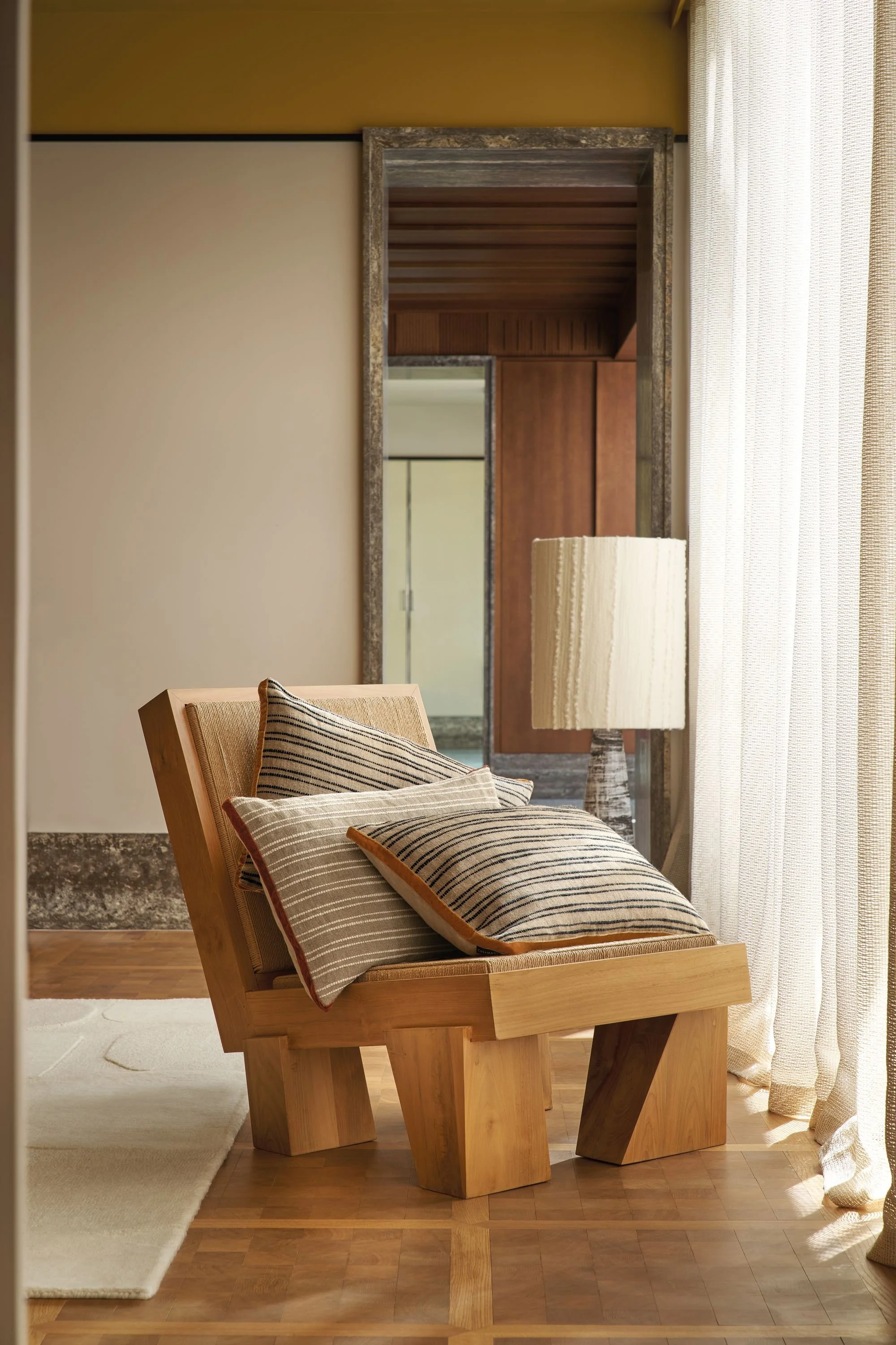 MAISON CASAMANCE Horizontal stripe linen cushions in situ