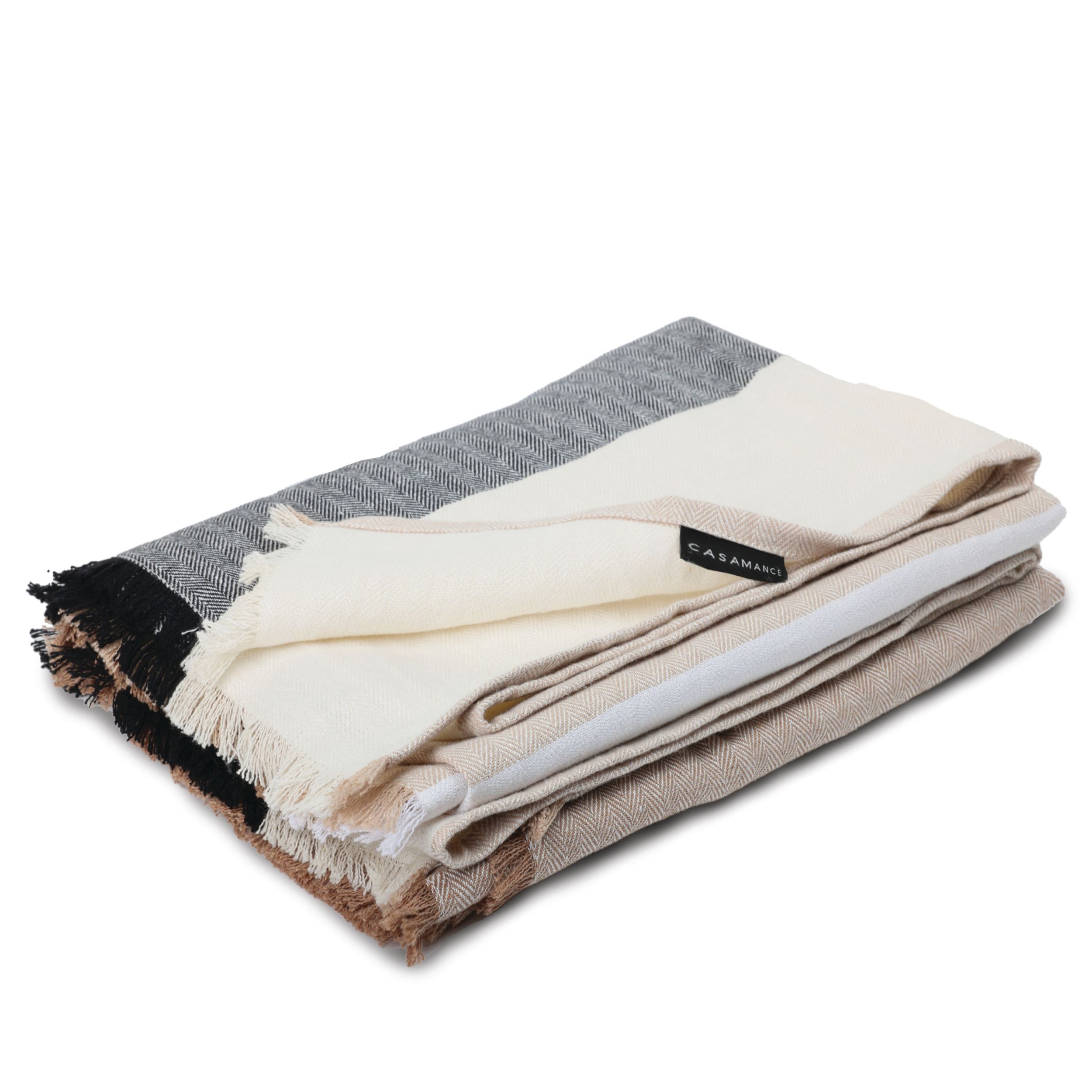 Maison Casamance Talie throw in Natural Noir herringbone weave