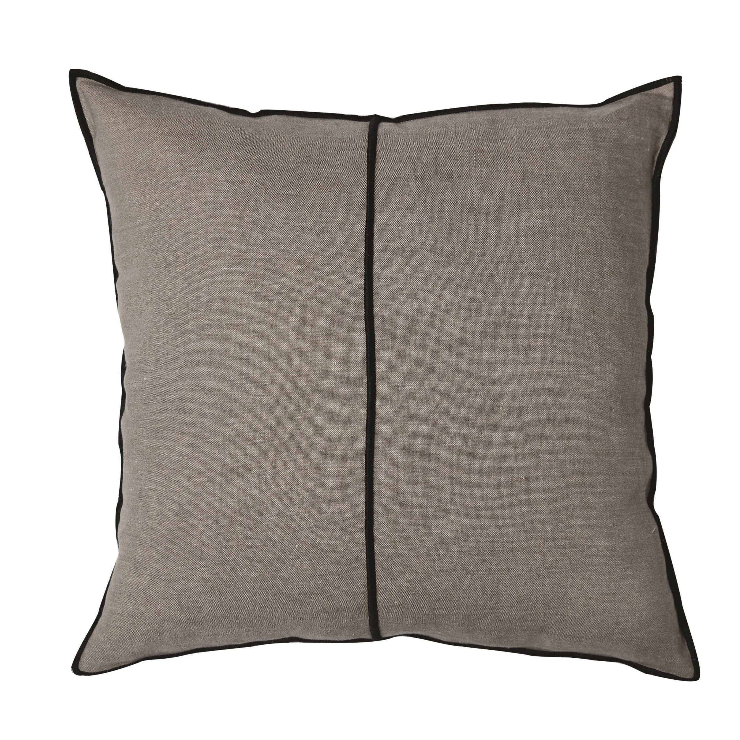 Maison Casamance Linen Tourterelle gris cushion, 65 × 65 cm square, front view with black bourdon stitch